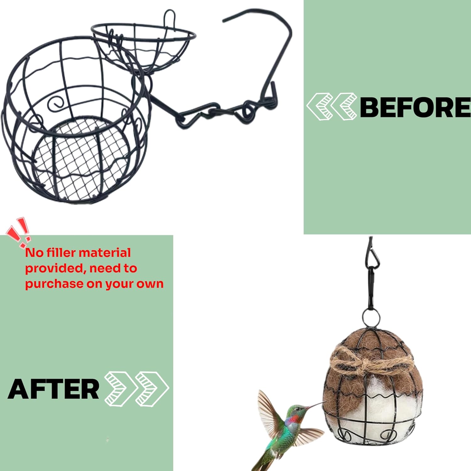 Outdoor Bird Nesting Ball,Metal Hanging Bird Cage,Outdoor Grid Bird Feeder,Garden Patio Nesting Ball,Design for Bird Lover Gifts,Bird Watching Gifts,Garden Ornament (Black, Large) - Image 4