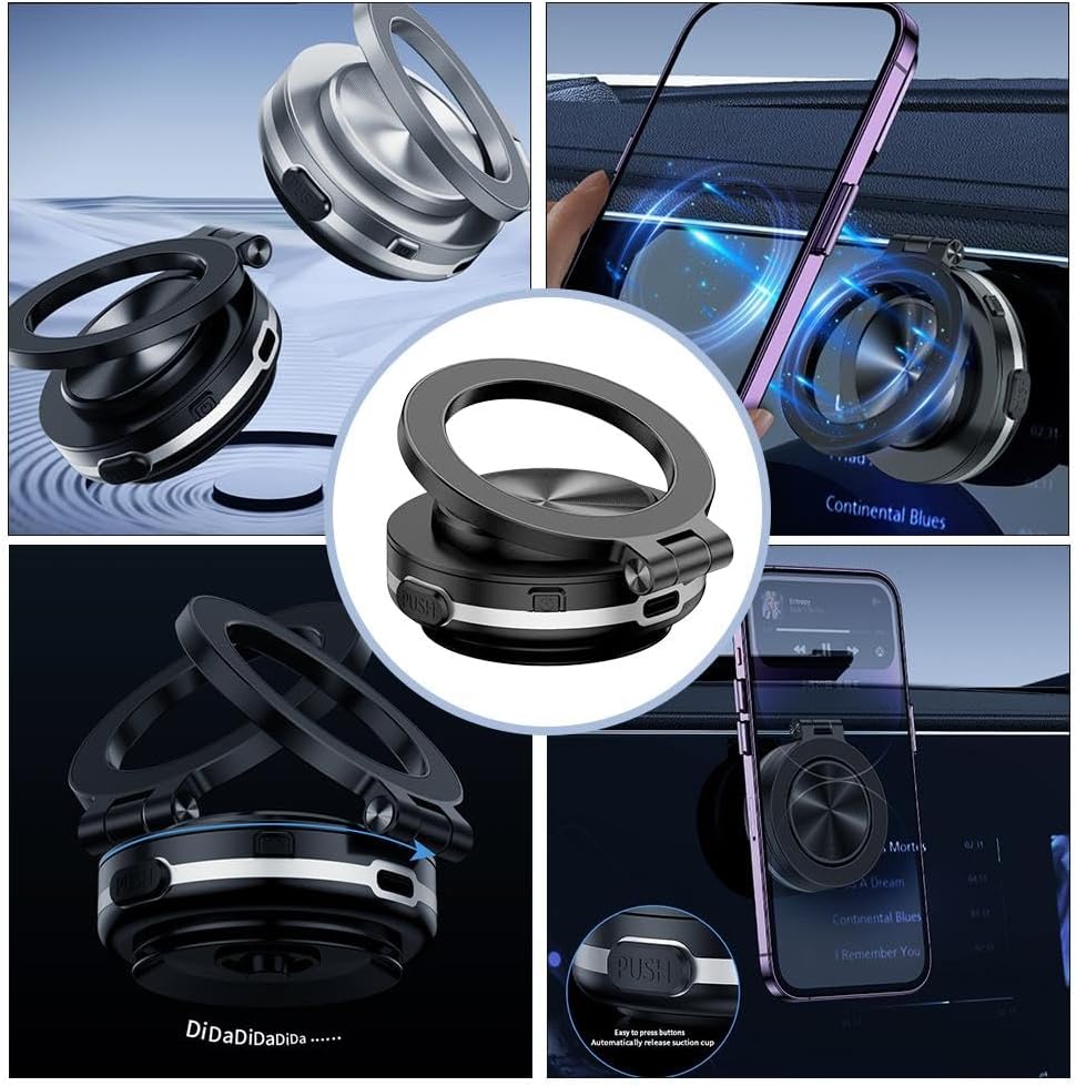 Vacuum Magnetic Suction Cup Phone Car Mount Folding Swivel Stand Rotation Electric Vacuum for MagSafe Stand Universal - Image 4
