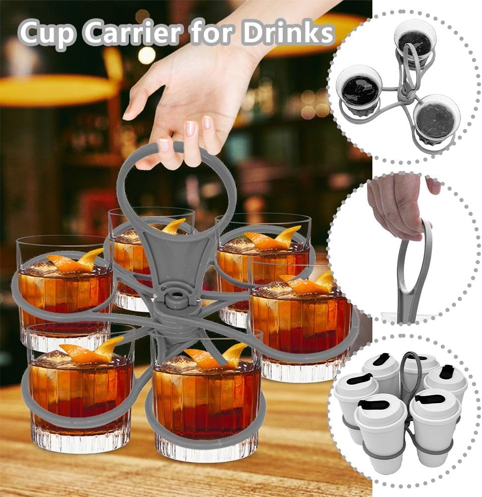 Rotating Cup Holder Fold Away Cup Carrier,Portable Drink Carrier for Big Cups,Reusable Drink Delivery Carrier with Handle for Festival Sports - Image 3