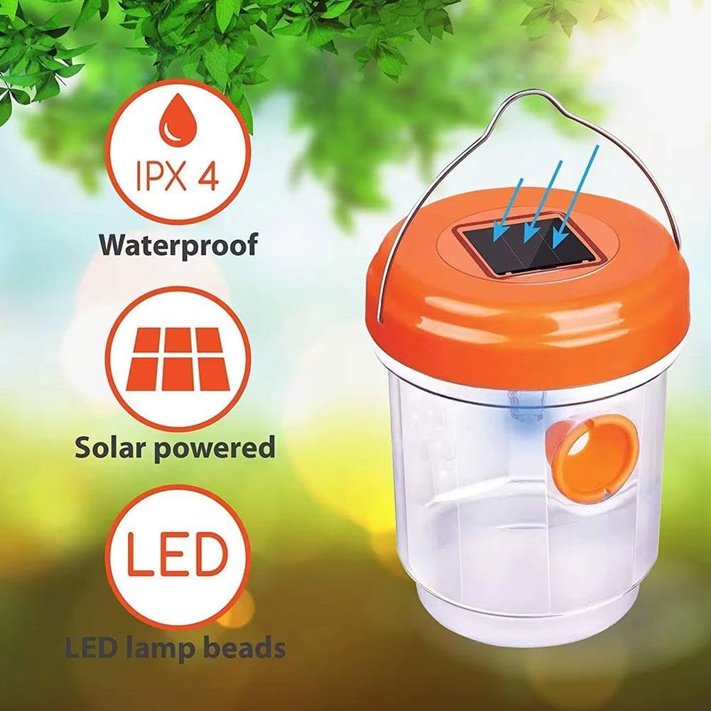 Solar Wasp Trap Outdoor Hanging,Solar Powered Bee Trap Reusable Fly Traps Outdoor Hanging Wasp Killer for Indoor Outdoor Patio Garden Home(Orange) - Image 2