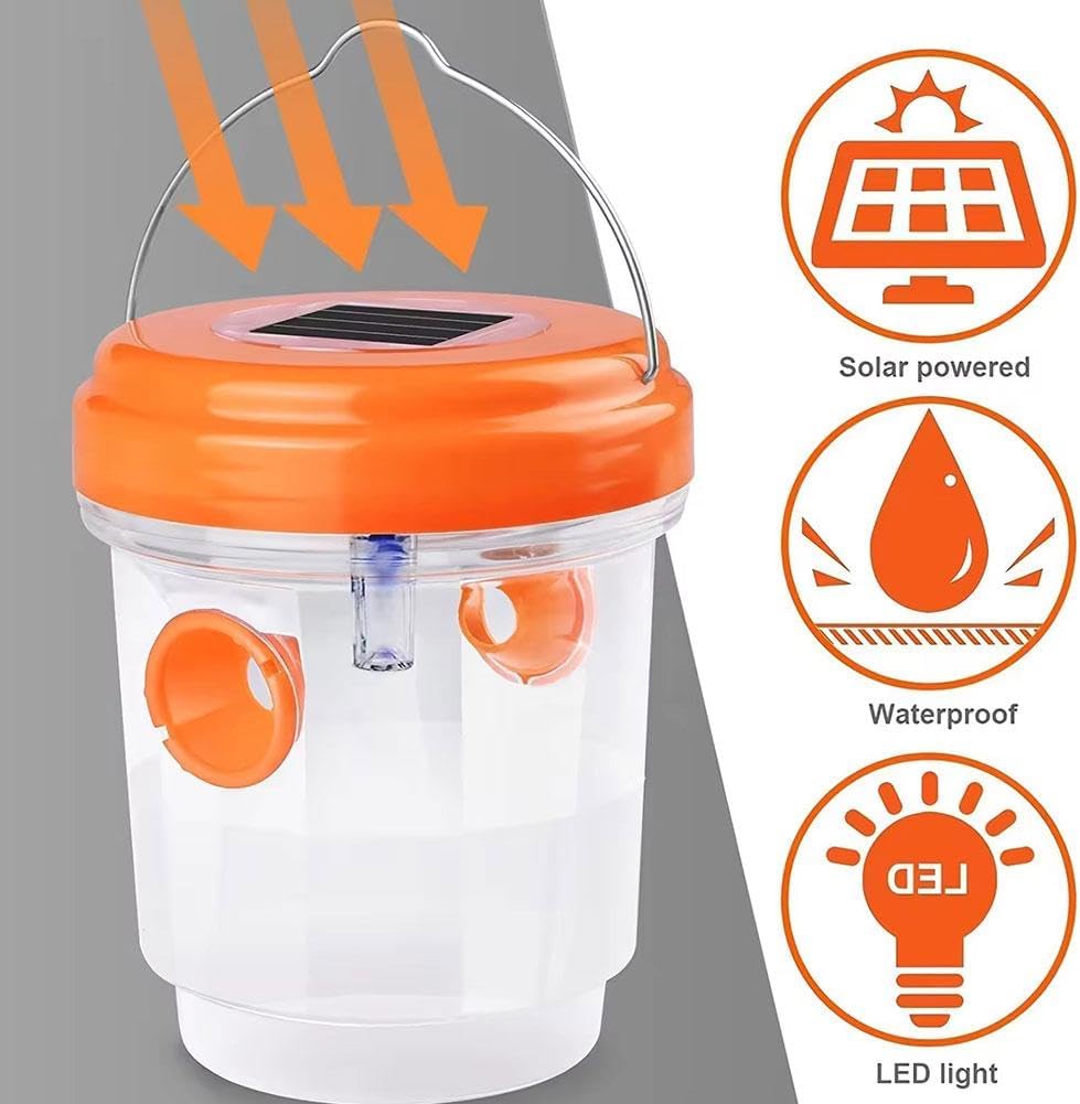 Solar Wasp Trap Outdoor Hanging,Solar Powered Bee Trap Reusable Fly Traps Outdoor Hanging Wasp Killer for Indoor Outdoor Patio Garden Home(Orange) - Image 5