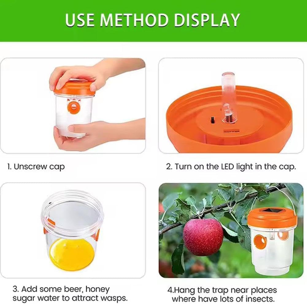 Solar Wasp Trap Outdoor Hanging,Solar Powered Bee Trap Reusable Fly Traps Outdoor Hanging Wasp Killer for Indoor Outdoor Patio Garden Home(Orange) - Image 8