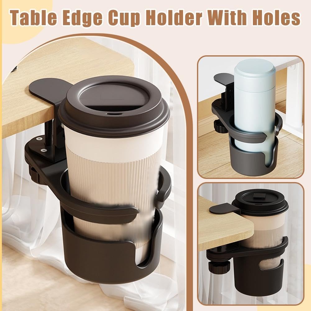 Desk Cup Holder, Anti-Spill Cup Holder for Desk, 180° Rotating Under Table Cup Holder, Desk Side Drinking Cup Holder, Coffee Mug Storage for Home Office Desk Gaming Desk Accessories (Black) - Image 3