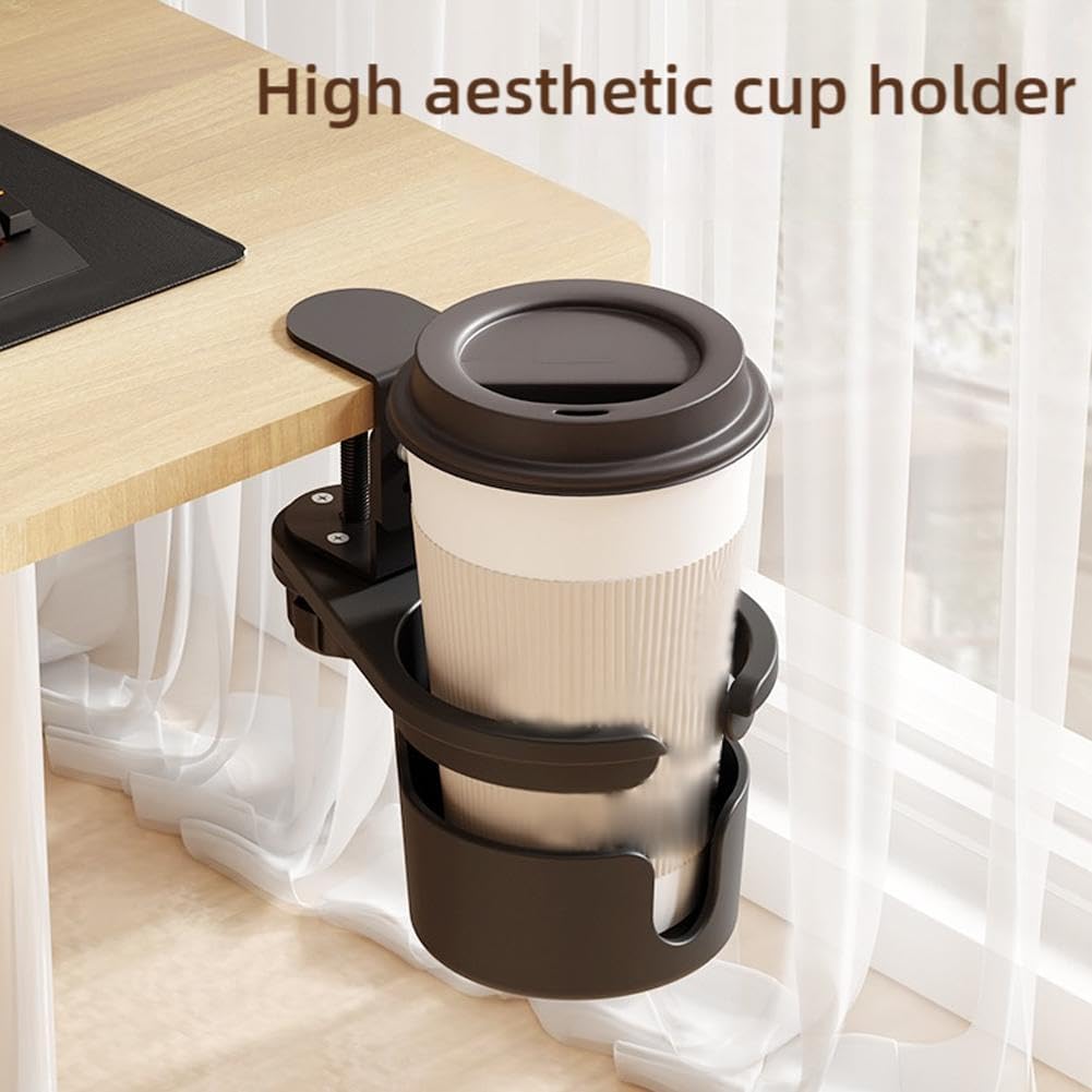 Desk Cup Holder, Anti-Spill Cup Holder for Desk, 180° Rotating Under Table Cup Holder, Desk Side Drinking Cup Holder, Coffee Mug Storage for Home Office Desk Gaming Desk Accessories (Black) - Image 4