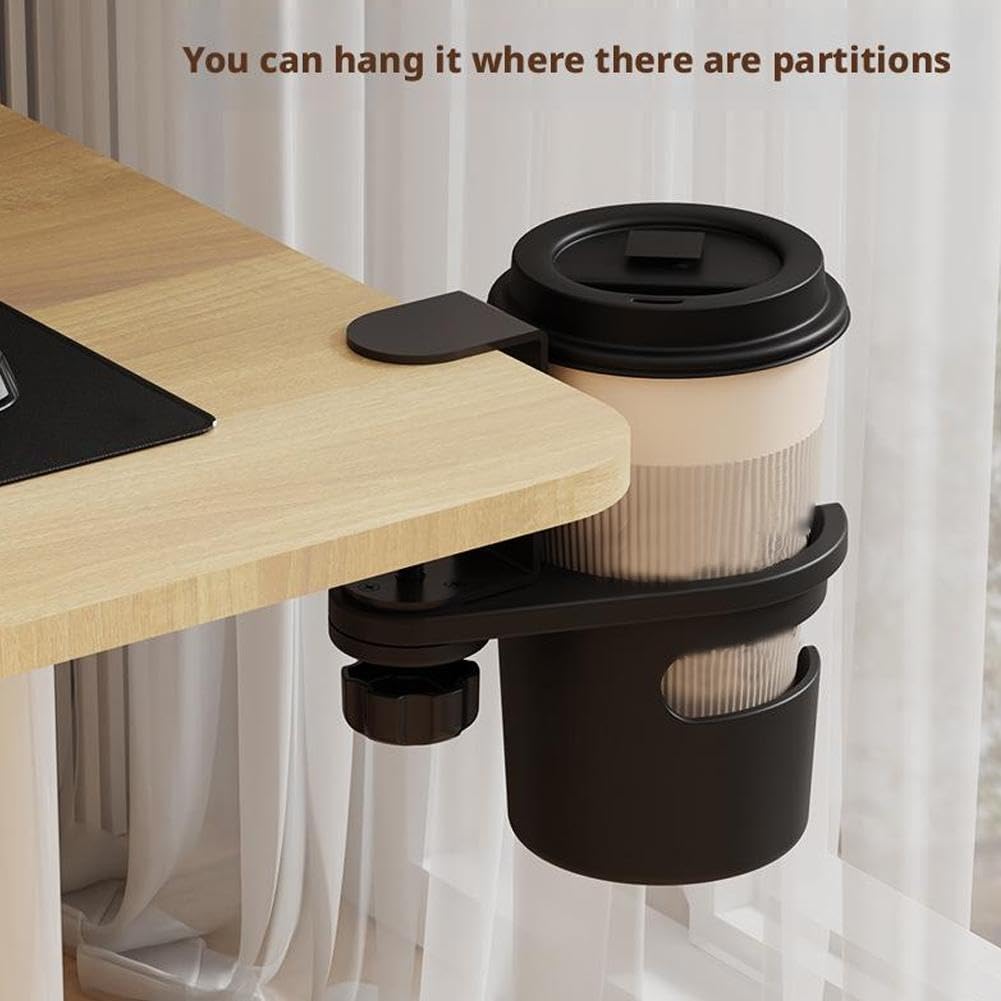 Desk Cup Holder, Anti-Spill Cup Holder for Desk, 180° Rotating Under Table Cup Holder, Desk Side Drinking Cup Holder, Coffee Mug Storage for Home Office Desk Gaming Desk Accessories (Black) - Image 5