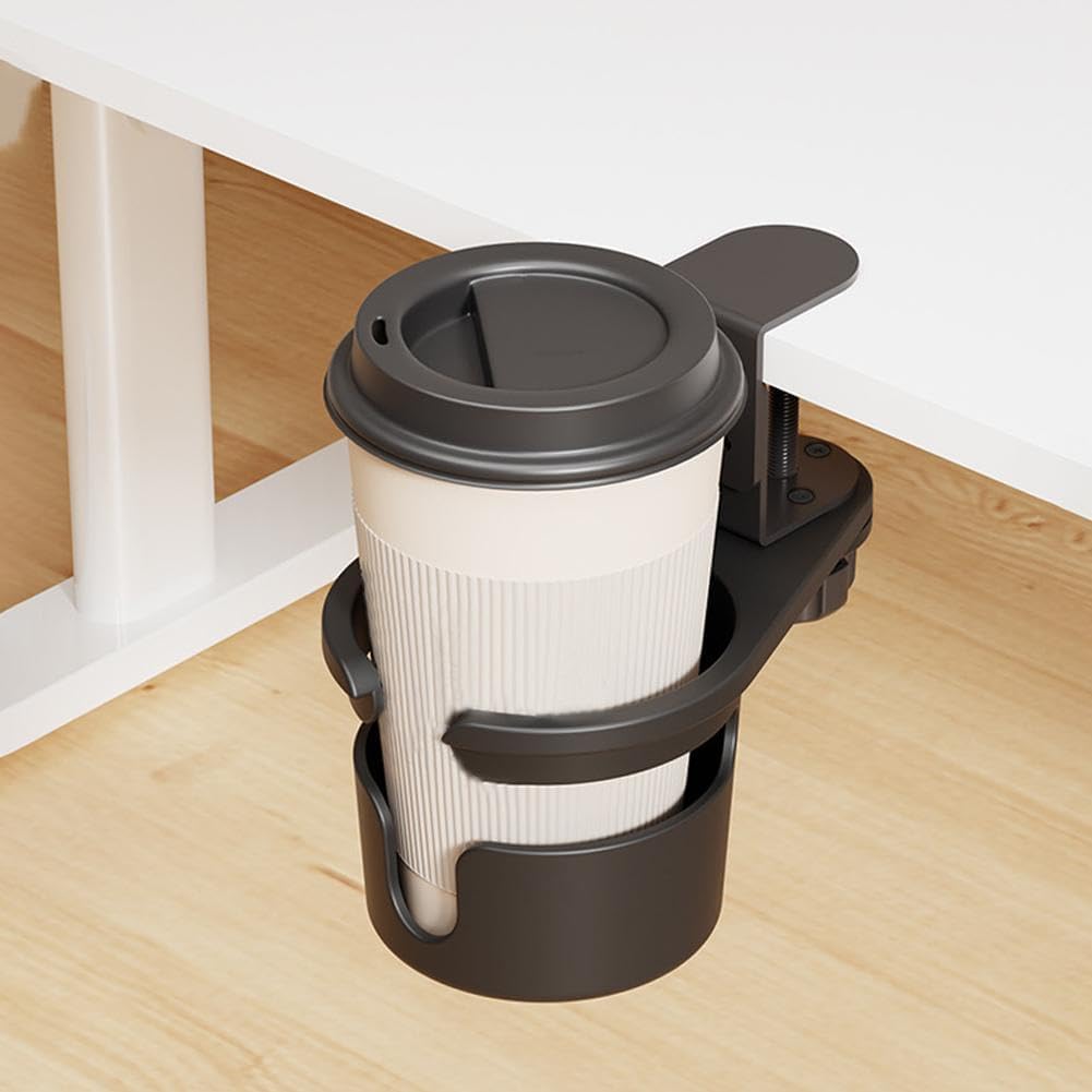 Desk Cup Holder, Anti-Spill Cup Holder for Desk, 180° Rotating Under Table Cup Holder, Desk Side Drinking Cup Holder, Coffee Mug Storage for Home Office Desk Gaming Desk Accessories (Black) - Image 6