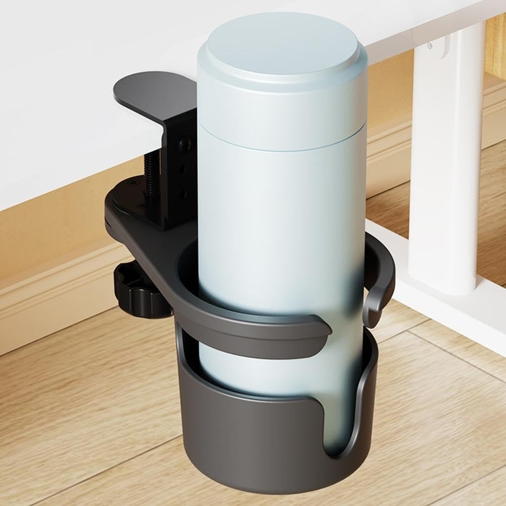 Desk Cup Holder, Anti-Spill Cup Holder for Desk, 180° Rotating Under Table Cup Holder, Desk Side Drinking Cup Holder, Coffee Mug Storage for Home Office Desk Gaming Desk Accessories (Black) - Image 7