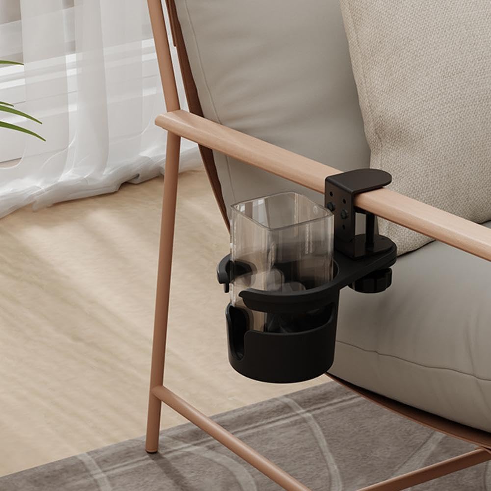 Desk Cup Holder, Anti-Spill Cup Holder for Desk, 180° Rotating Under Table Cup Holder, Desk Side Drinking Cup Holder, Coffee Mug Storage for Home Office Desk Gaming Desk Accessories (Black) - Image 8