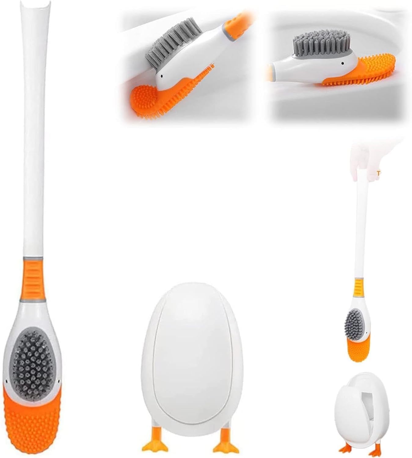Diving Duck Toilet Brush,Soft Silicone Flex Toilet Brush and Holder,Cartoon Duck Deep Cleaning Bathroom Brush Toilet Accessory,Creative Wall-Mounted Silicone Toilet Cleaner Brush - Image 1