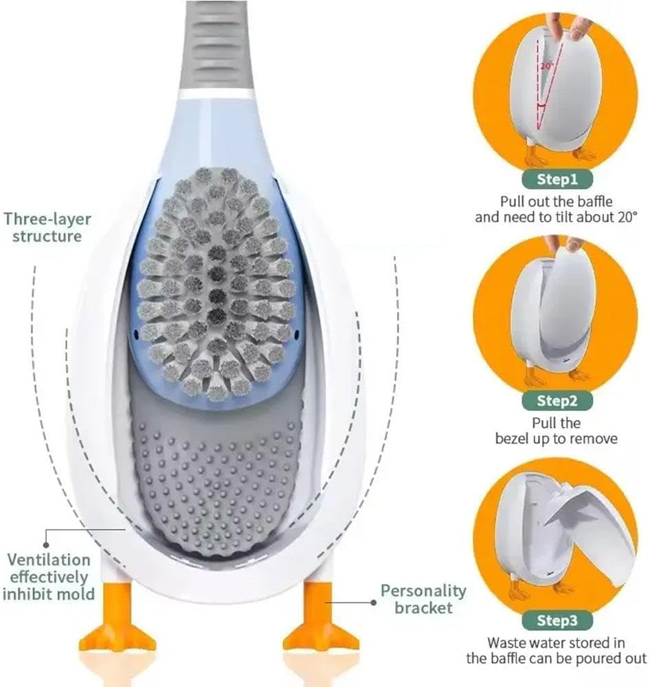 Diving Duck Toilet Brush,Soft Silicone Flex Toilet Brush and Holder,Cartoon Duck Deep Cleaning Bathroom Brush Toilet Accessory,Creative Wall-Mounted Silicone Toilet Cleaner Brush - Image 7