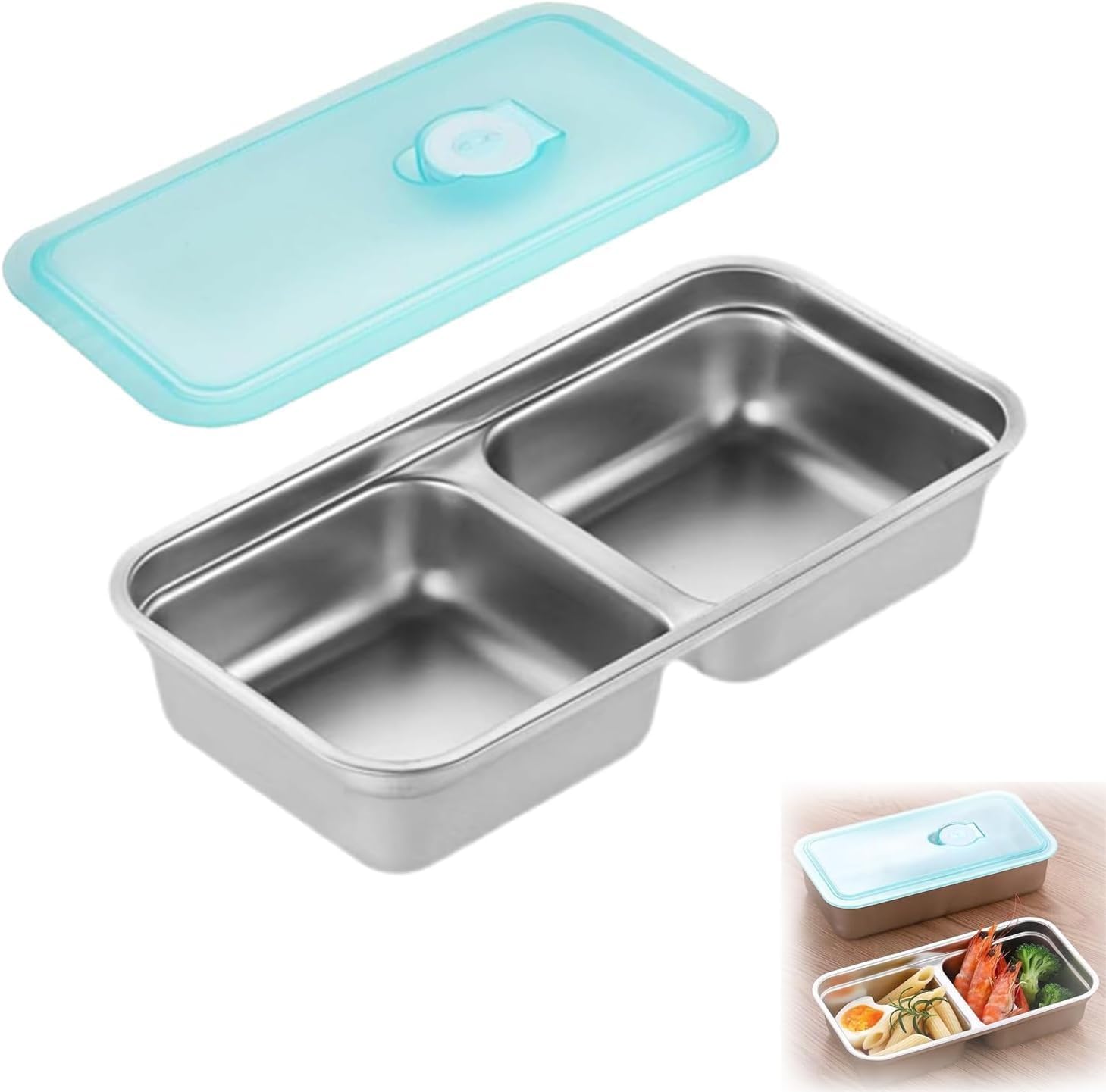 Grab and Go Snack Containers – Reusable Stainless Steel Double Compartment Containers with Lids, Stainless Steel Snack Containers, Snacks Dips for Snacks, Dips, Takeout, Travel - Image 1