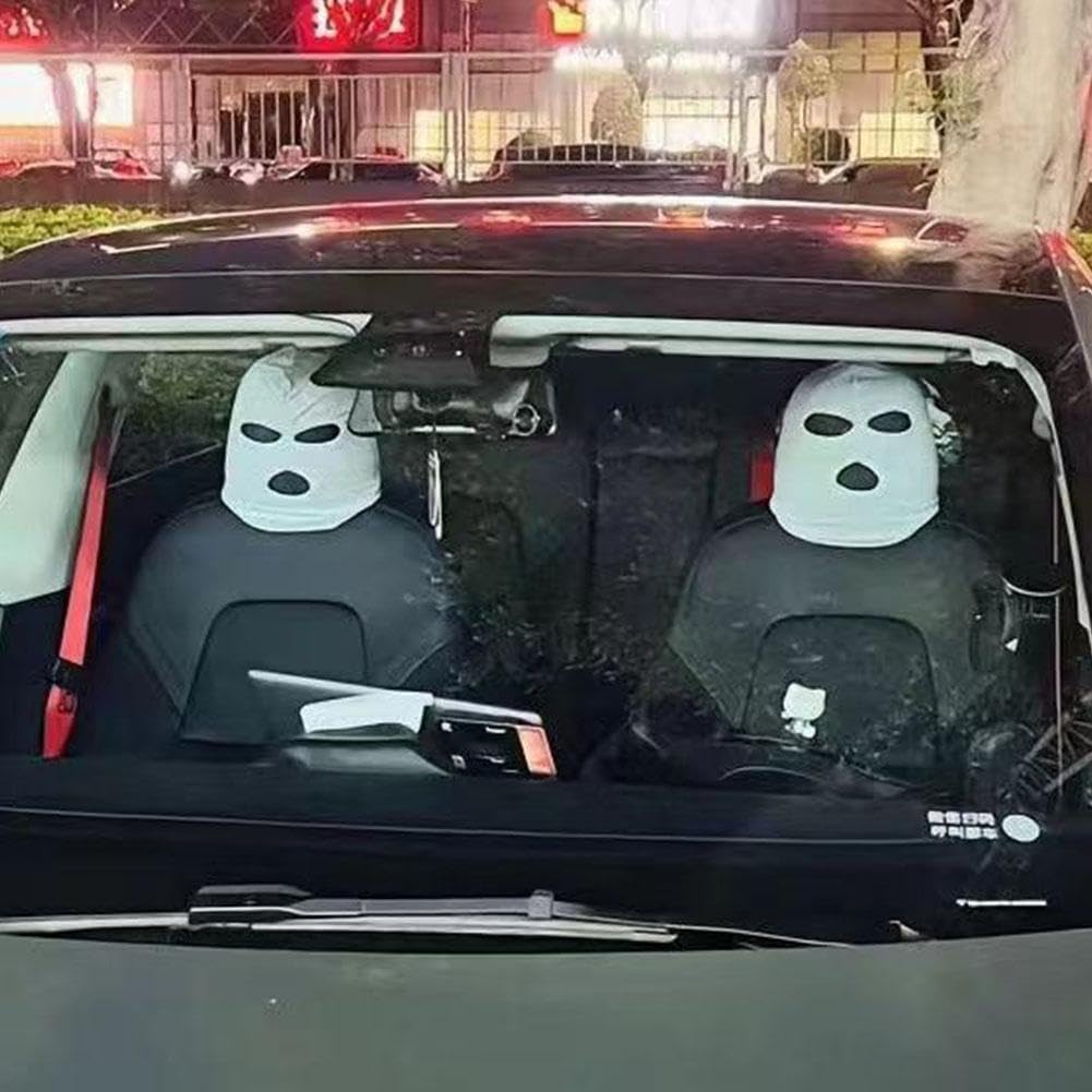Car Headrest Cover, Funny Face Mask Auto Front Seat Head Rest Protector, Universal Ski Mask Wrap Protection,Spoof Face Car Decoration Interior Accessories for Most Cars,Trucks,SUV Models - Image 4