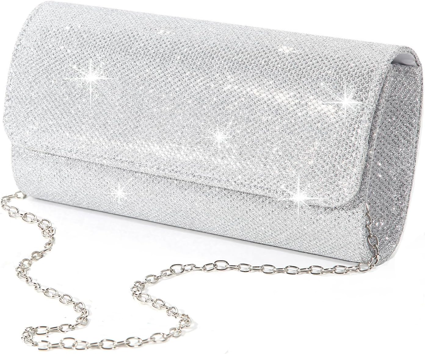 Evening Bag Clutch Purses for Women, Ladies Sparkling Party Handbag Wedding Bag, Silver - Image 1
