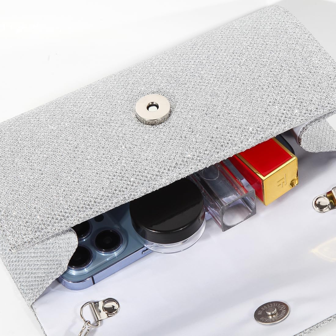 Evening Bag Clutch Purses for Women, Ladies Sparkling Party Handbag Wedding Bag, Silver - Image 4