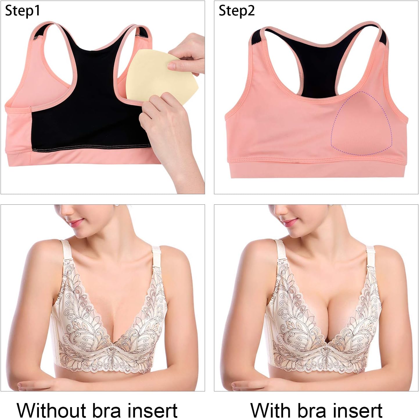 Bra Pads Inserts 6 Pairs, Bra Cups Inserts, Removable Breast Enhancers Inserts for Women (Beige, Black, White) - Image 6