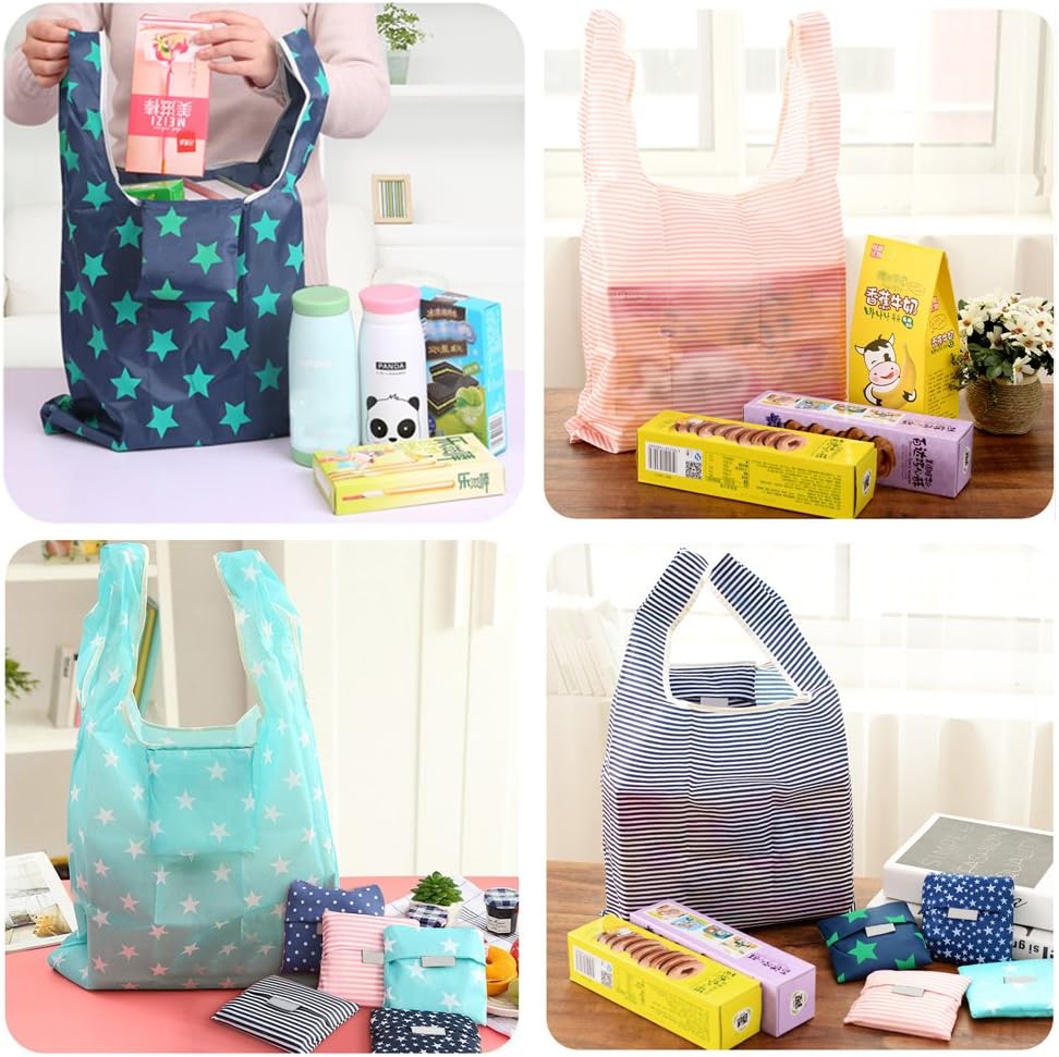 4 Pack Foldable Shopping Bags Reusable Eco-friendly Grocery Tote Bags Shopper Bag Folding into Attached Pouch (Random color) - Image 3