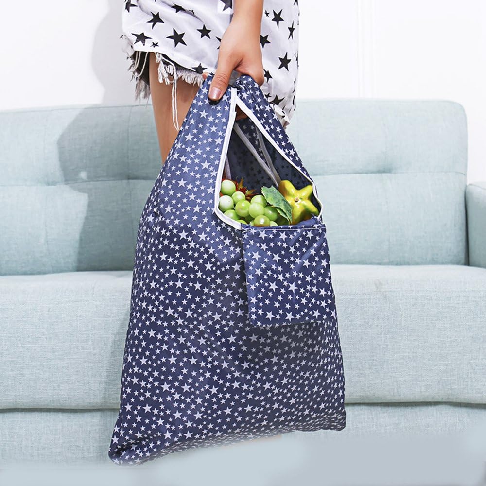 4 Pack Foldable Shopping Bags Reusable Eco-friendly Grocery Tote Bags Shopper Bag Folding into Attached Pouch (Random color) - Image 4