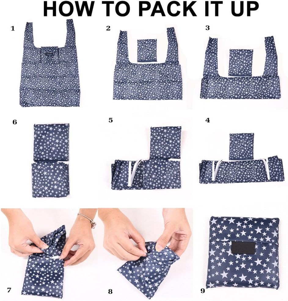 4 Pack Foldable Shopping Bags Reusable Eco-friendly Grocery Tote Bags Shopper Bag Folding into Attached Pouch (Random color) - Image 6