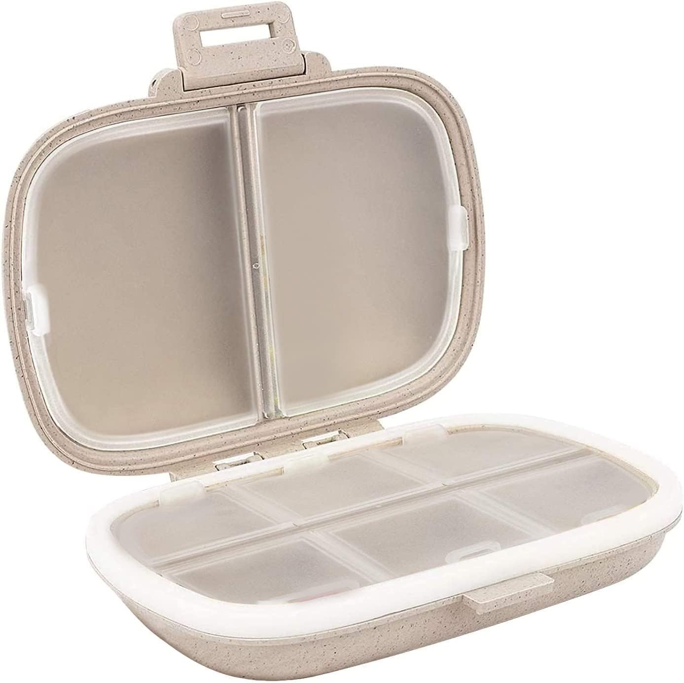 Travel Pill Organizer, 8 Compartments Portable Pill Case, Daily Pill Box to Hold Vitamins, Small Pill Container for Pocket Purse Medicine Organizer（Khaki） - Image 1