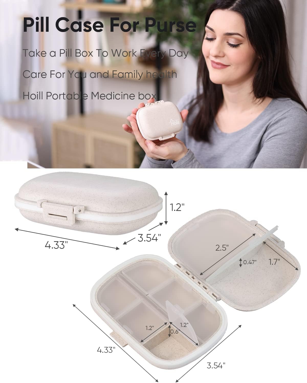 Travel Pill Organizer, 8 Compartments Portable Pill Case, Daily Pill Box to Hold Vitamins, Small Pill Container for Pocket Purse Medicine Organizer（Khaki） - Image 3
