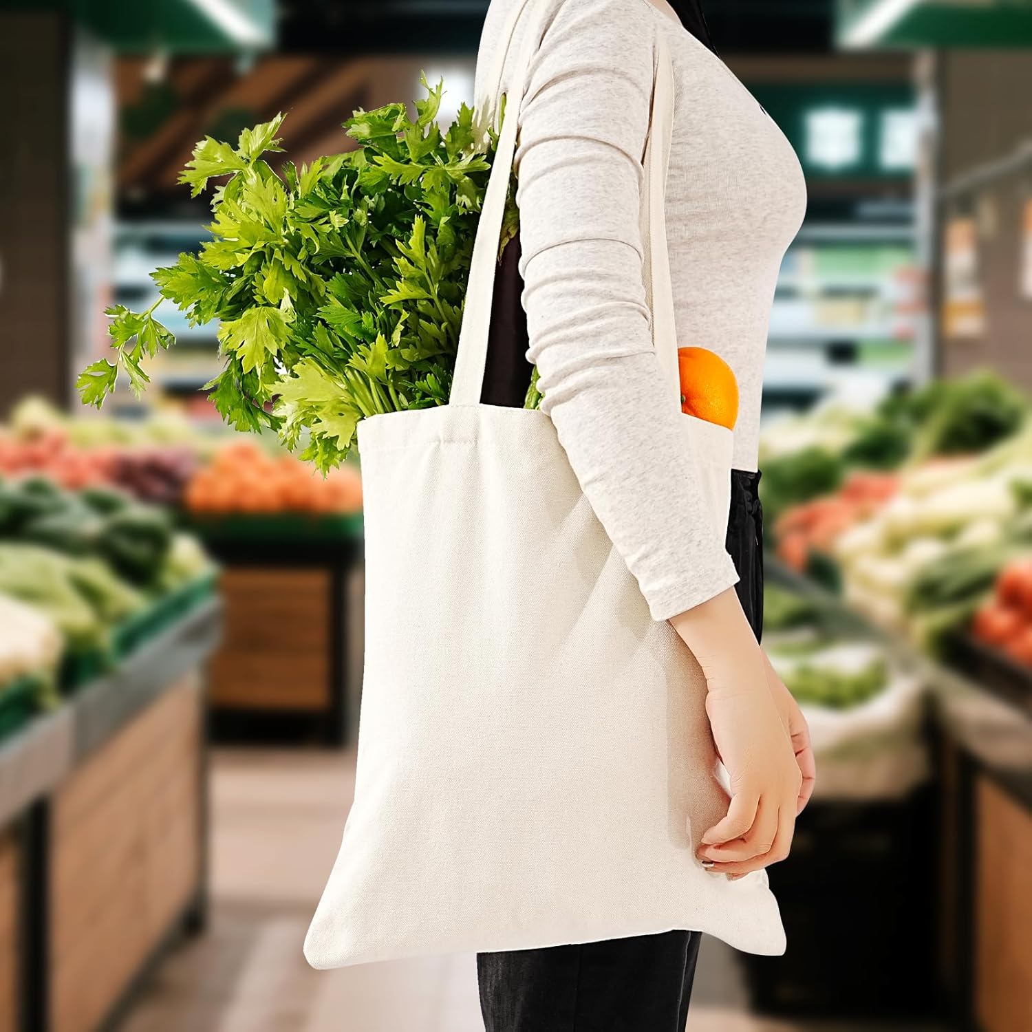 Reusable Grocery Shopping Bags Cotton Tote Bag, Blank Tote Canvas Bags for DIY Craft, Grocery,Shopping,Drawing - Image 4
