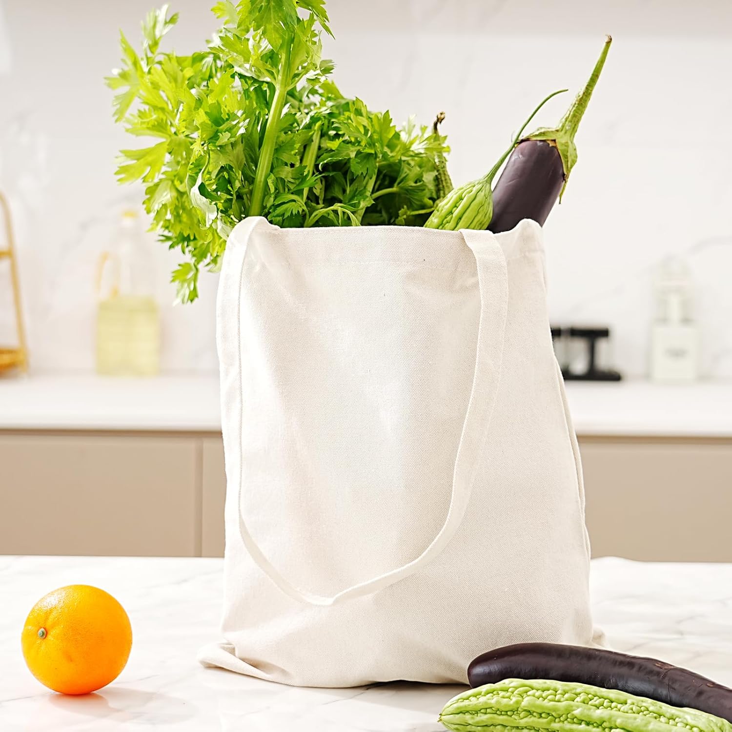 Reusable Grocery Shopping Bags Cotton Tote Bag, Blank Tote Canvas Bags for DIY Craft, Grocery,Shopping,Drawing - Image 5