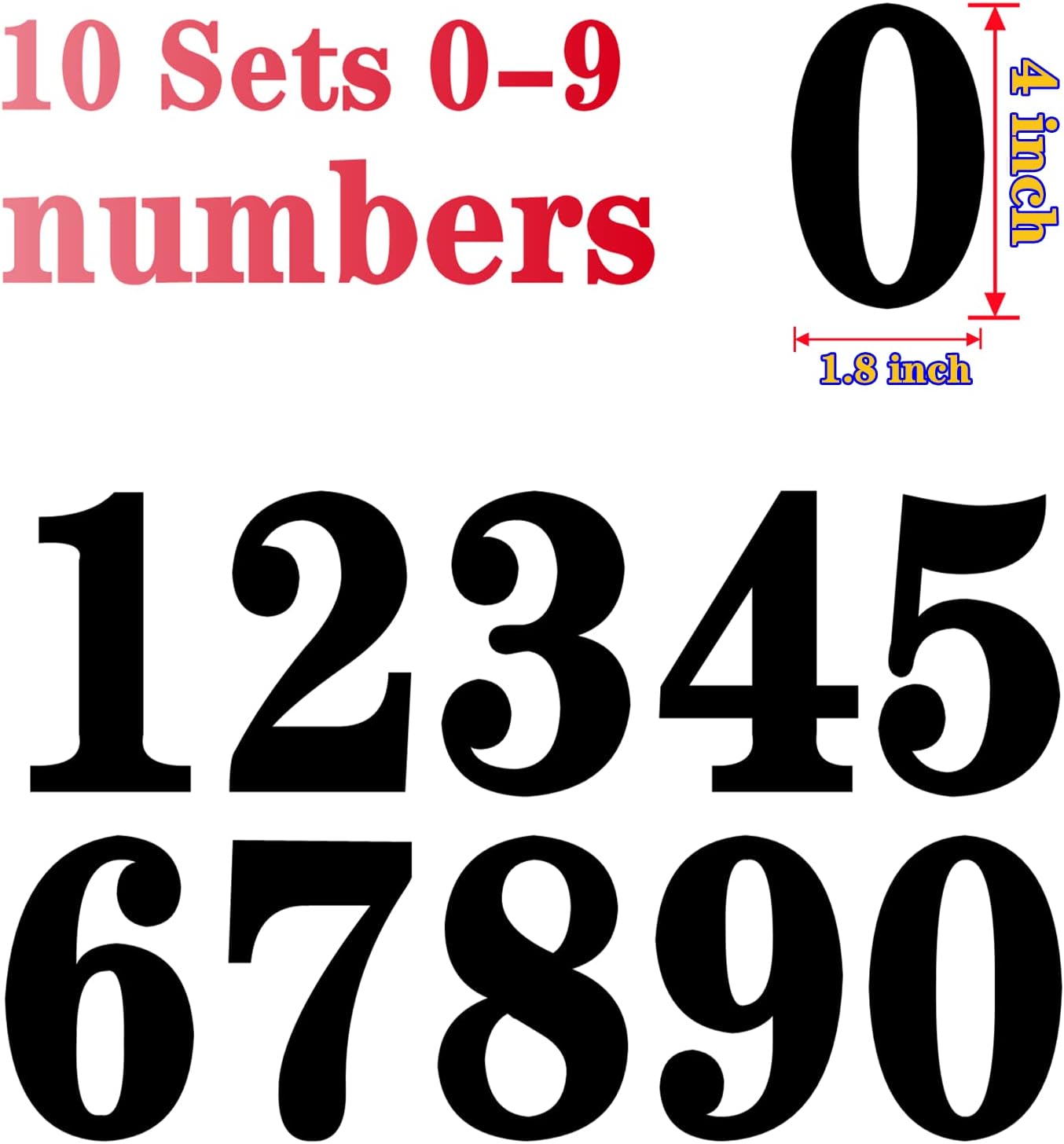 4 Inch Numbers Sticker, (0-9, 5 Sets) Modern Number Vinyl Waterproof Number Self Adhesive Sticker for Signs, Door, Cars, Trucks, Home, Business, Address Number (4 inch) - Image 2