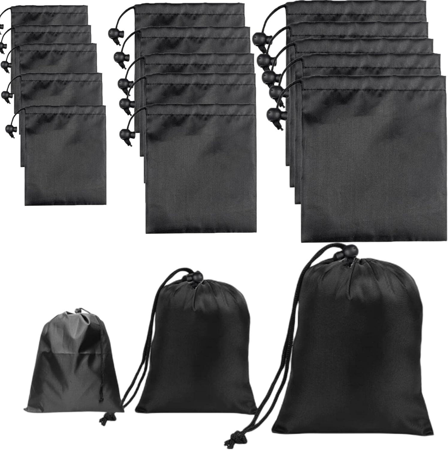 Drawstring Bag String Bag - 15Packs 3Sizes Nylon Cinch Ditty Stuff Pouch with Toggle for Gym, Luggage, Storage, Shoes, Travel - Image 1
