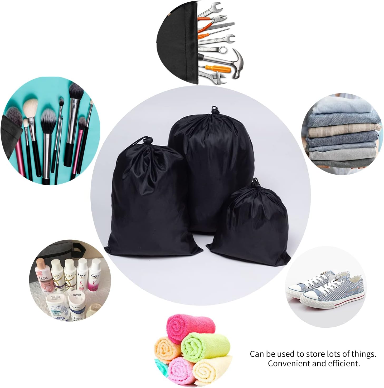 Drawstring Bag String Bag - 15Packs 3Sizes Nylon Cinch Ditty Stuff Pouch with Toggle for Gym, Luggage, Storage, Shoes, Travel - Image 5