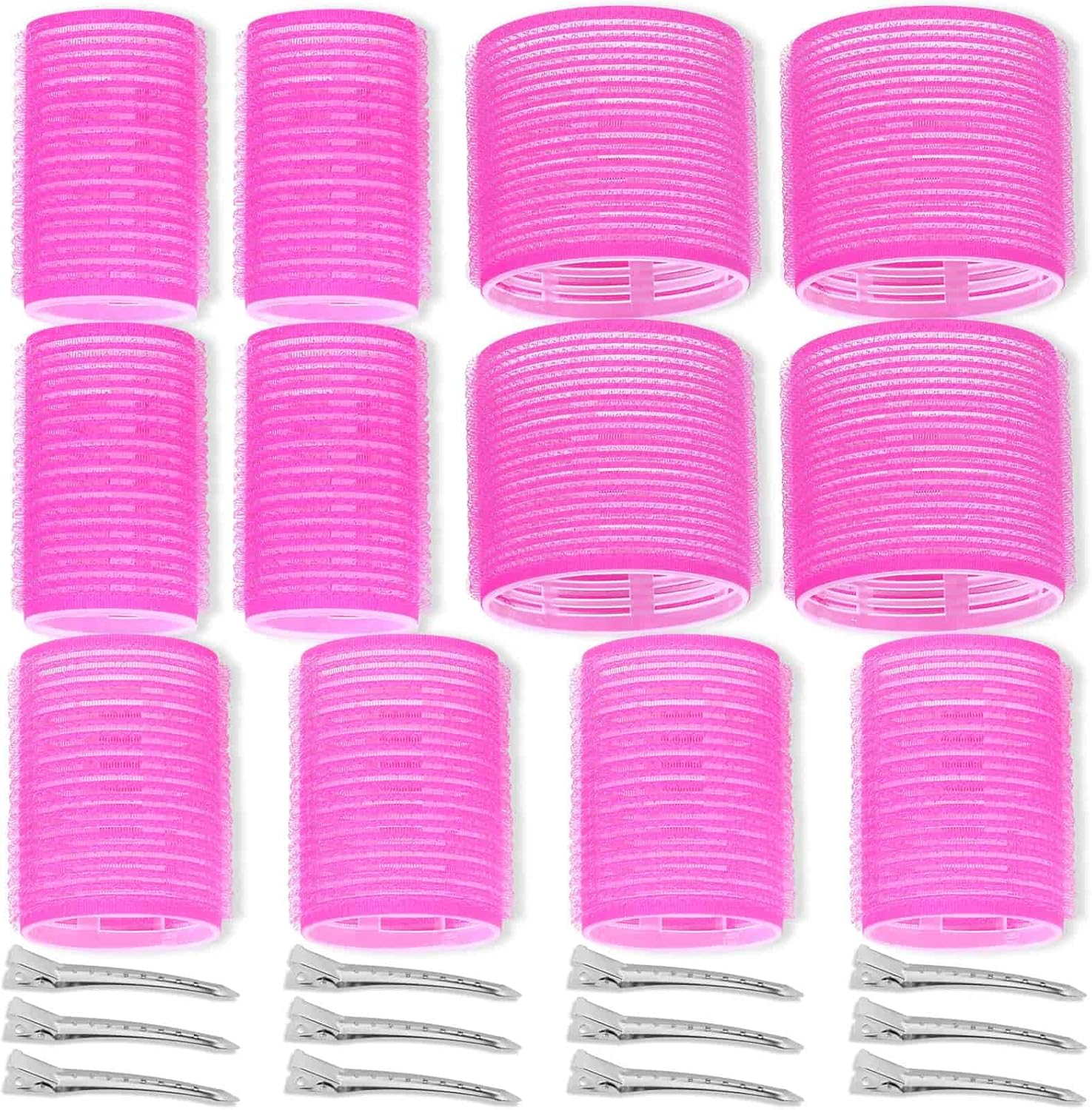 Self Grip Hair Rollers Curlers Set - 24 Pieces with 3 Sizes (4 Jumbo, 4 Large, 4 Medium) and 12 Clips for Volume on Long, Short, Thick, or Fine Hair - Image 1