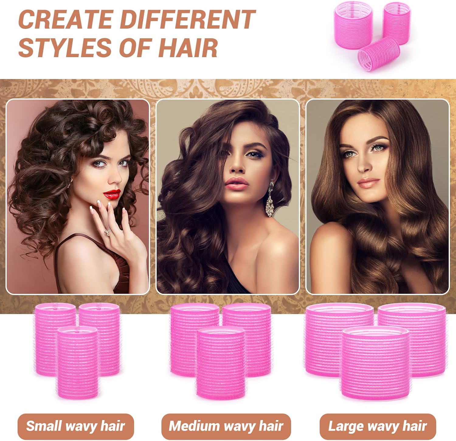 Self Grip Hair Rollers Curlers Set - 24 Pieces with 3 Sizes (4 Jumbo, 4 Large, 4 Medium) and 12 Clips for Volume on Long, Short, Thick, or Fine Hair - Image 3