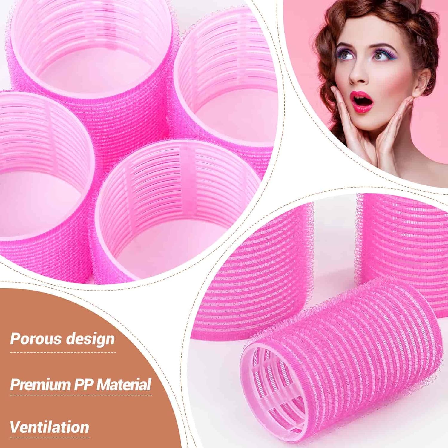 Self Grip Hair Rollers Curlers Set - 24 Pieces with 3 Sizes (4 Jumbo, 4 Large, 4 Medium) and 12 Clips for Volume on Long, Short, Thick, or Fine Hair - Image 4