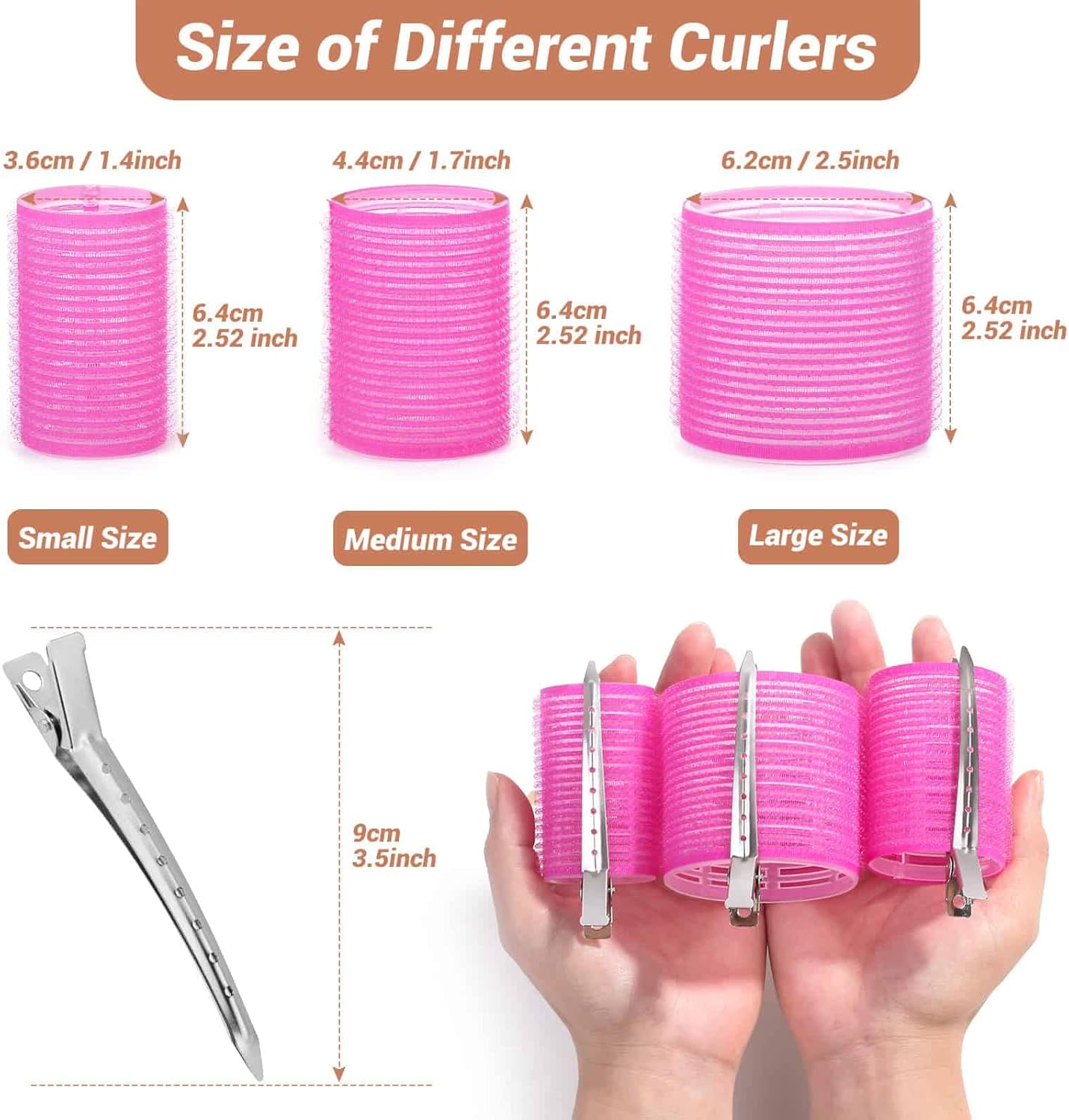 Self Grip Hair Rollers Curlers Set - 24 Pieces with 3 Sizes (4 Jumbo, 4 Large, 4 Medium) and 12 Clips for Volume on Long, Short, Thick, or Fine Hair - Image 5