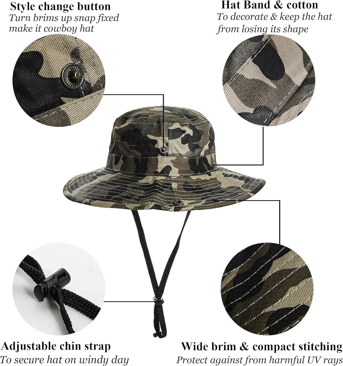 Boys Camo Sun-Bucket-Hat Summer Outdoor Safari Fishing-Hat Boonie-Cap for Big Kids 2-14Yrs - Image 5