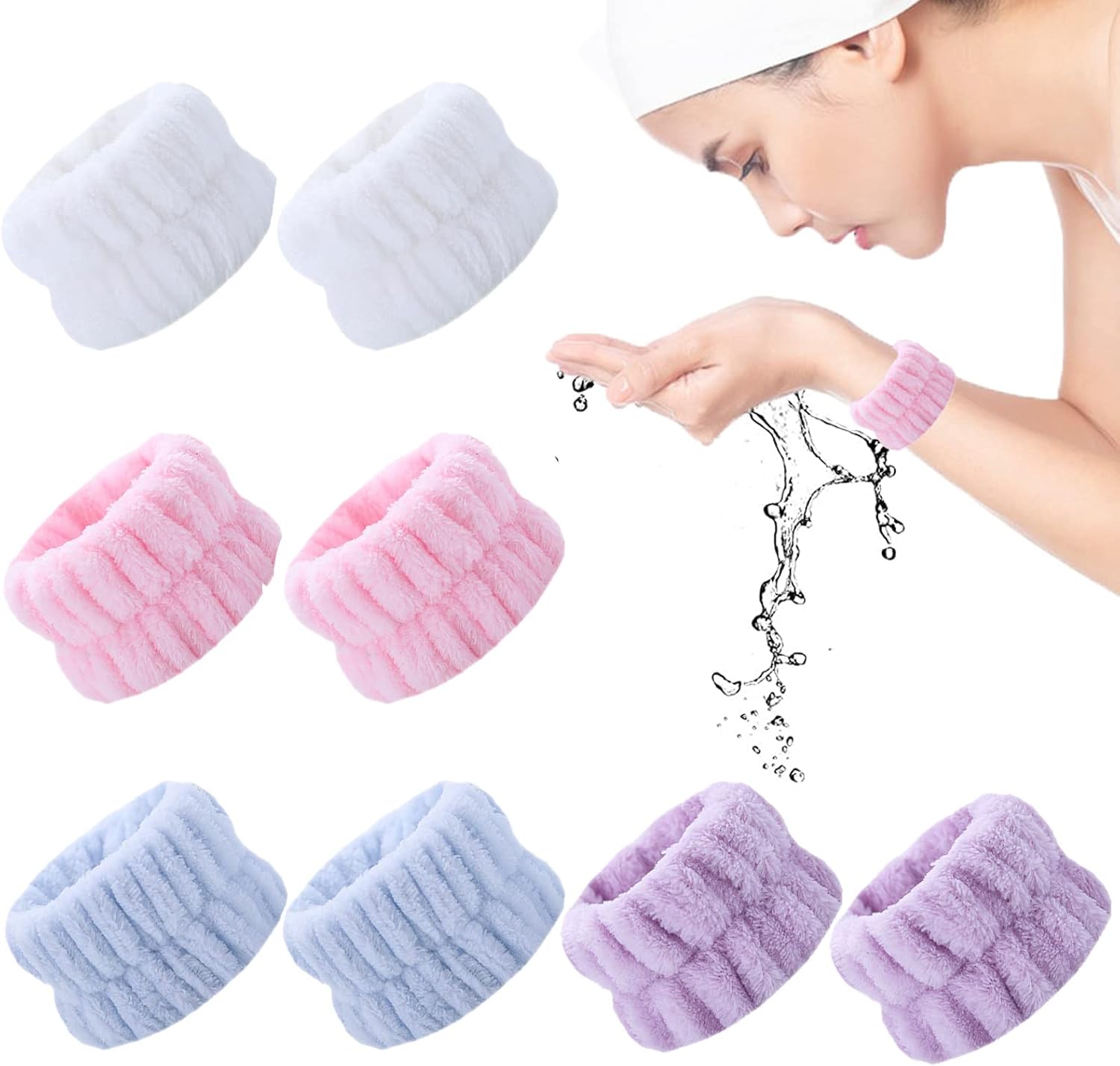 8PCS Wristbands for Washing Face, Microfiber Wrist Wash Bands, Towel Scrunchies Spa Face Wash Wristbands Prevent Water from Spilling Down Your Arms (4) - Image 1