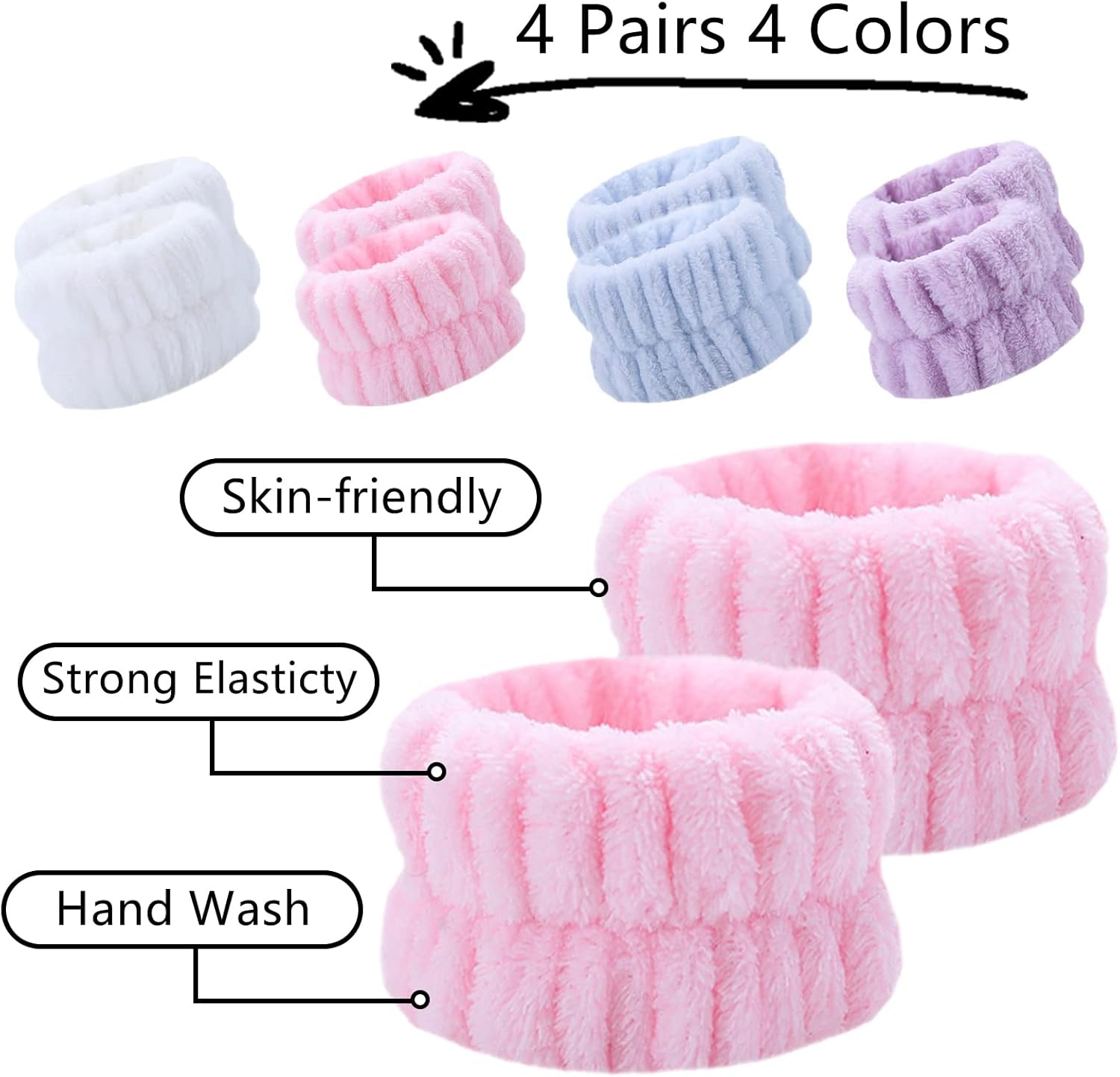 8PCS Wristbands for Washing Face, Microfiber Wrist Wash Bands, Towel Scrunchies Spa Face Wash Wristbands Prevent Water from Spilling Down Your Arms (4) - Image 3