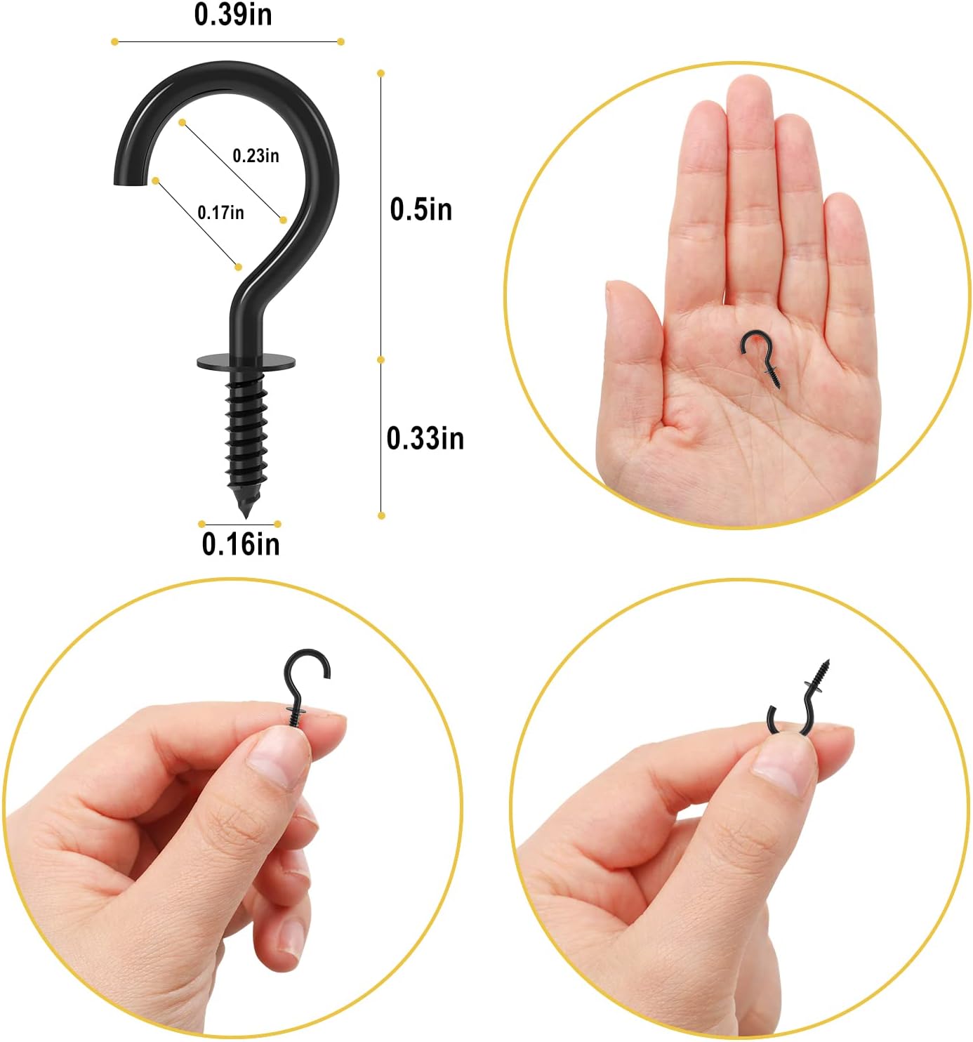 1/2 Inch Small Screw Hooks,  100 Pcs Black Mini Screw in Jewelry Hooks Tiny Metal Screw Wood Ceiling Wall Hooks for Jewelries Crafts Keys Caps Plants String Lights Wreaths - Image 3