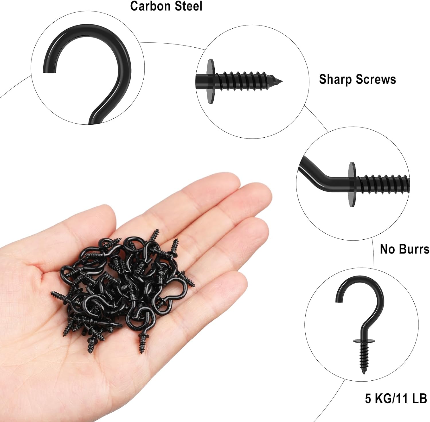 1/2 Inch Small Screw Hooks,  100 Pcs Black Mini Screw in Jewelry Hooks Tiny Metal Screw Wood Ceiling Wall Hooks for Jewelries Crafts Keys Caps Plants String Lights Wreaths - Image 4