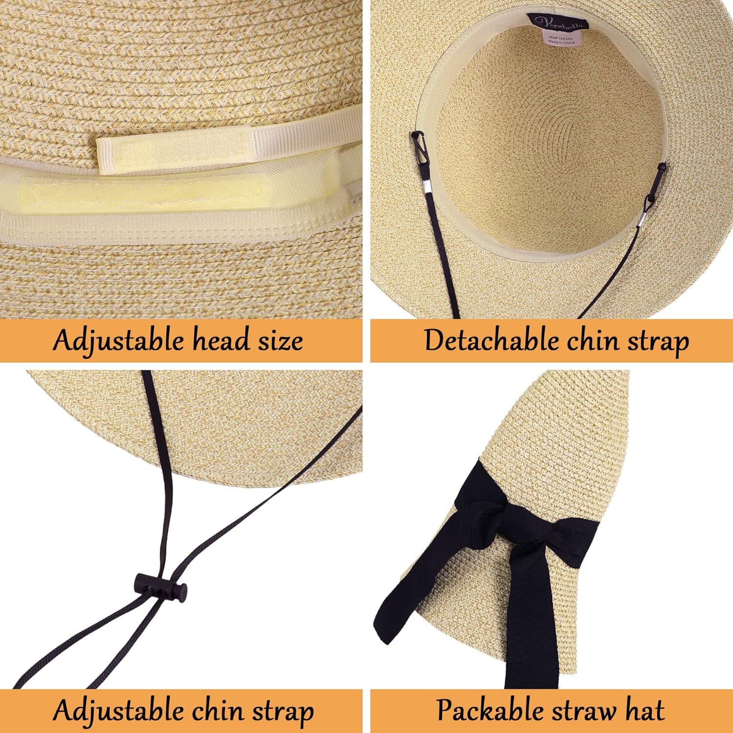 Women's Sun Hats UV Protection Large Wide Brim Hat Women Packable Sun Hat for Women Straw Hats - Image 4