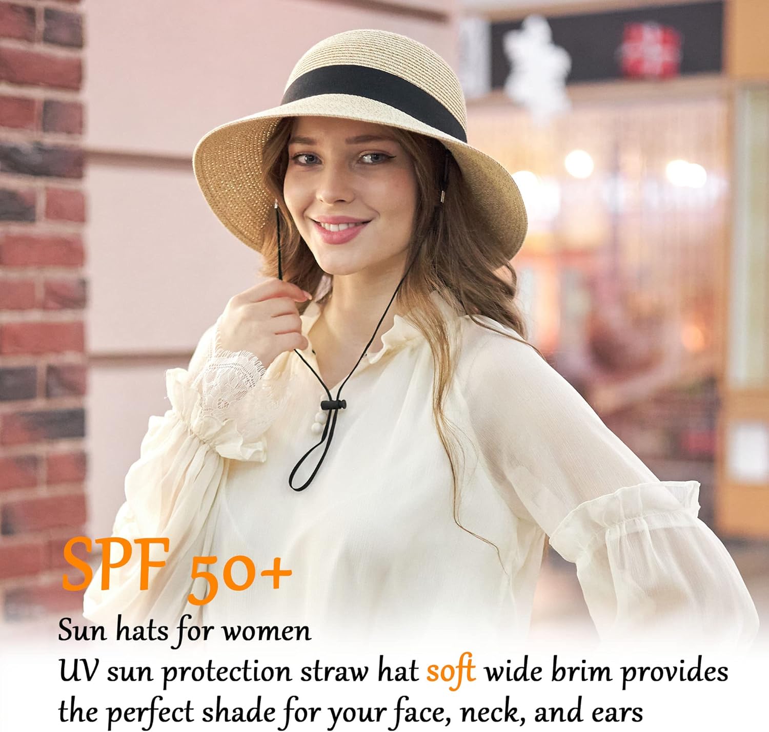 Women's Sun Hats UV Protection Large Wide Brim Hat Women Packable Sun Hat for Women Straw Hats - Image 5