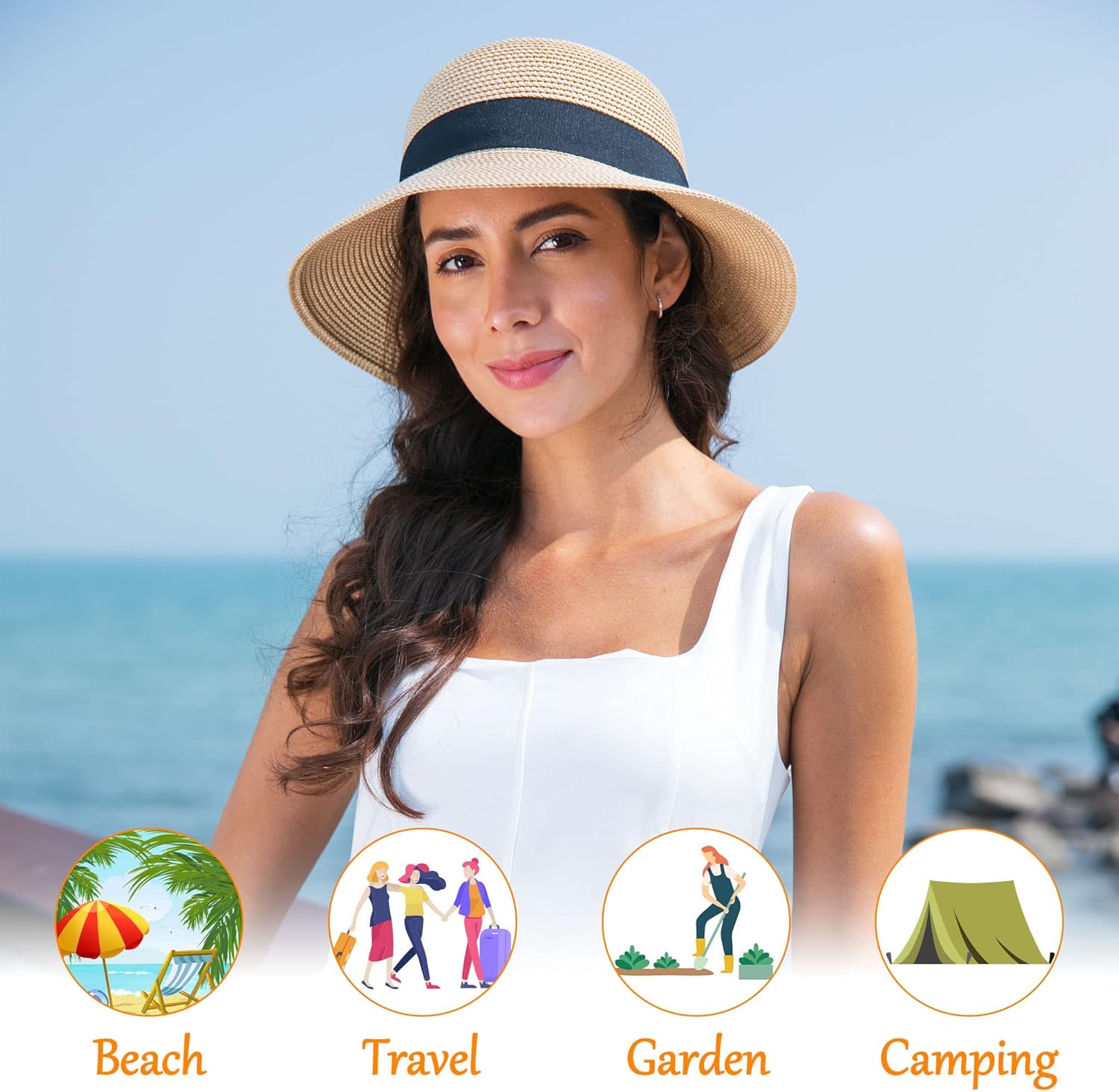 Women's Sun Hats UV Protection Large Wide Brim Hat Women Packable Sun Hat for Women Straw Hats - Image 6