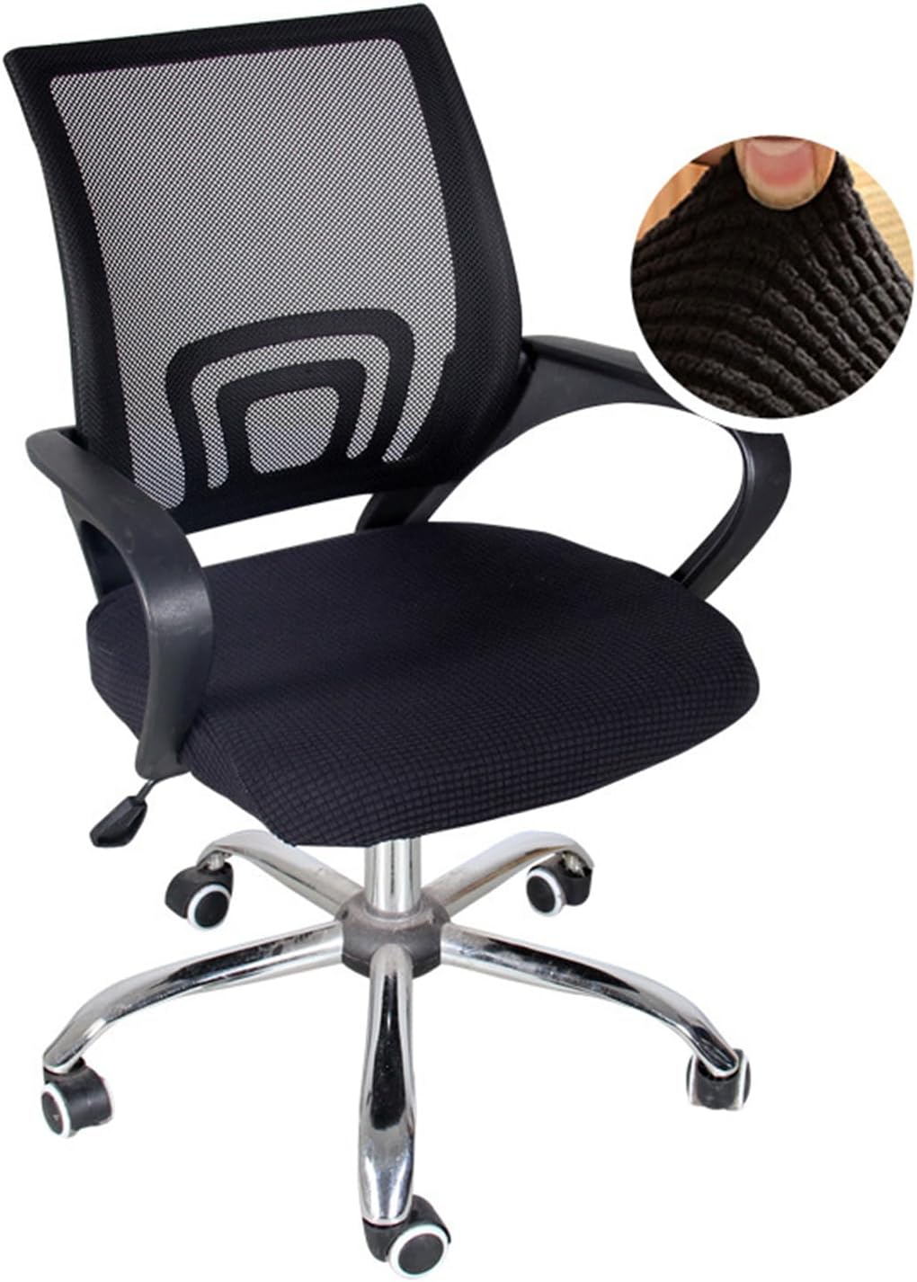 Office Chair Covers, Elastic Stretch Computer Chair Seat Slipcovers Super Fit Anti-dust Desk Seat Cover Spandex Removable Washable Kitchen Chair Protective Cover (Black) - Image 5