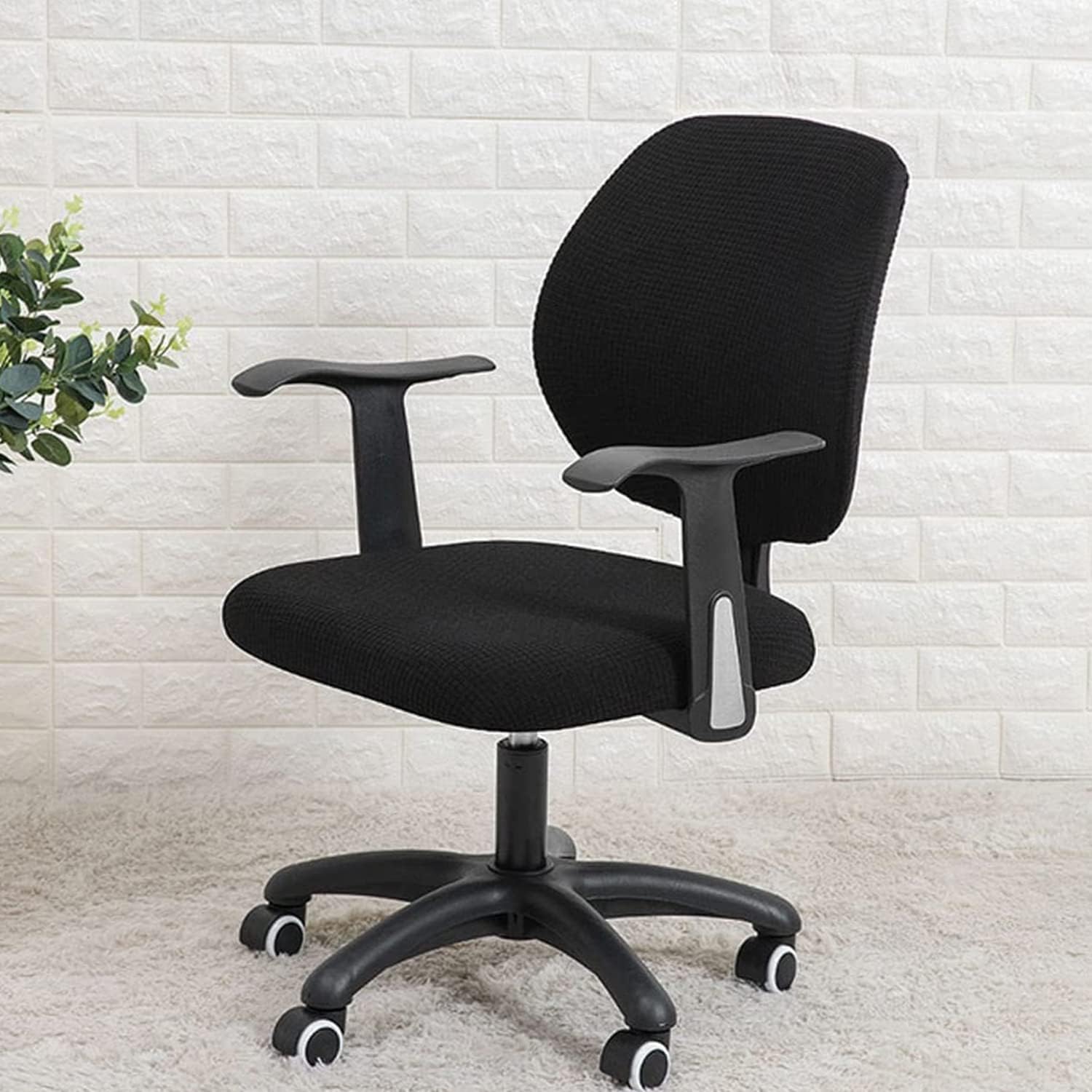 Office Chair Covers, Elastic Stretch Computer Chair Seat Slipcovers Super Fit Anti-dust Desk Seat Cover Spandex Removable Washable Kitchen Chair Protective Cover (Black) - Image 6