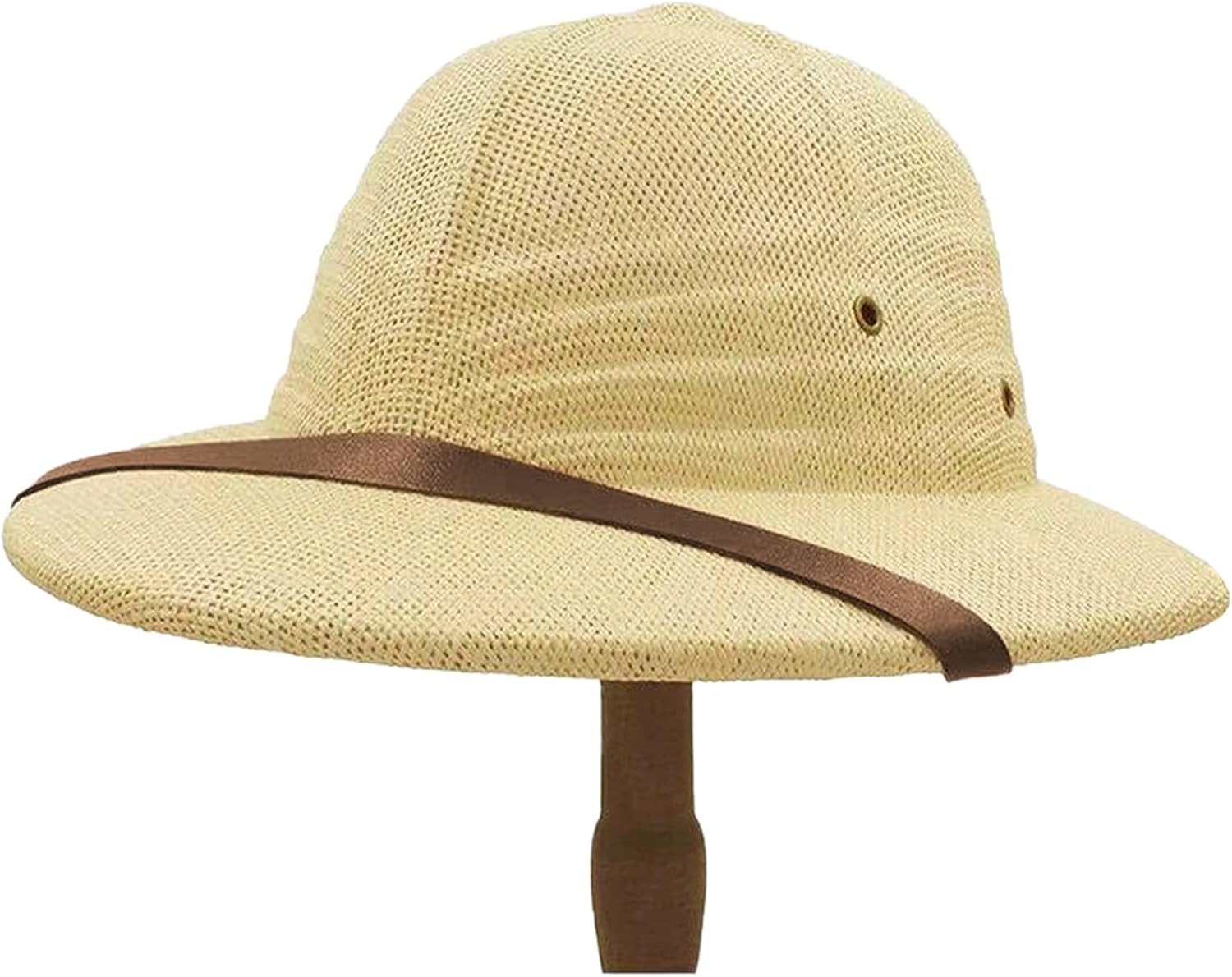 Straw Helmet Pith Bucket Sun Hat Men Vietnam War Army Hat Dad Boater Jungle Safari Explorer Miners Cap (Adjust Chin Cord) - Image 1