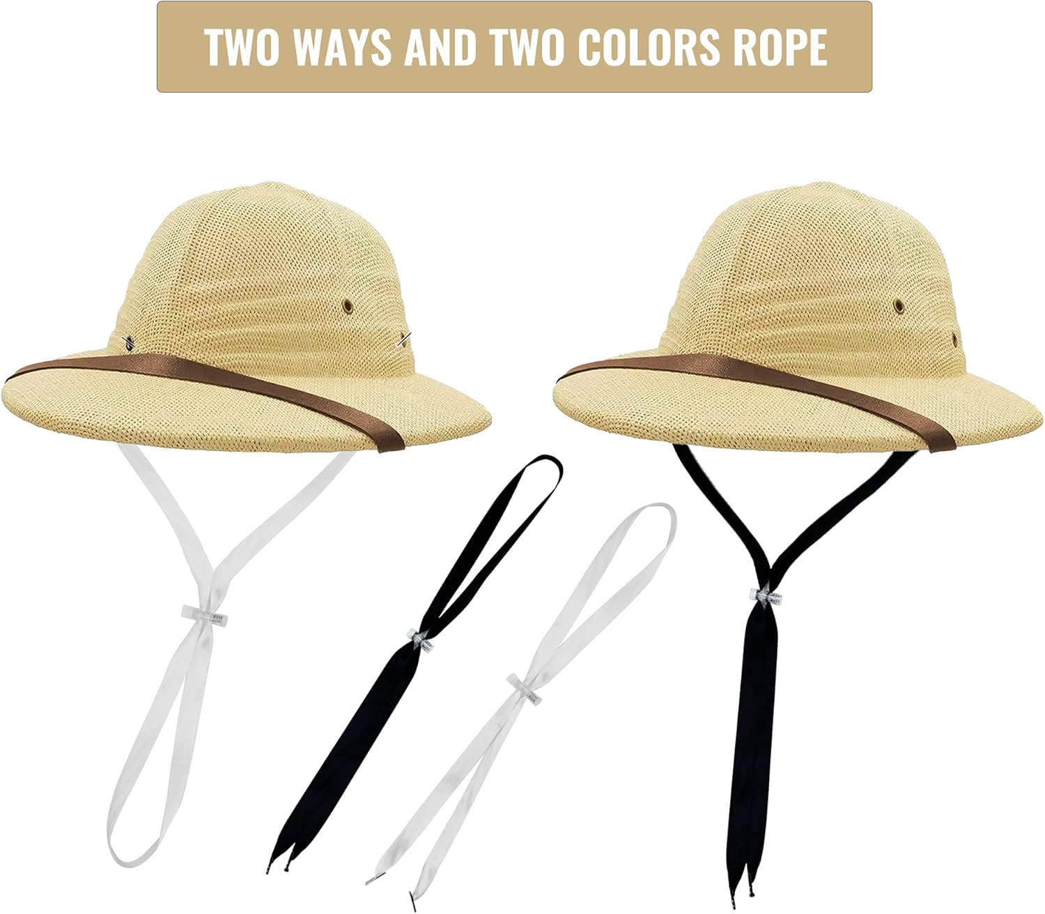 Straw Helmet Pith Bucket Sun Hat Men Vietnam War Army Hat Dad Boater Jungle Safari Explorer Miners Cap (Adjust Chin Cord) - Image 3