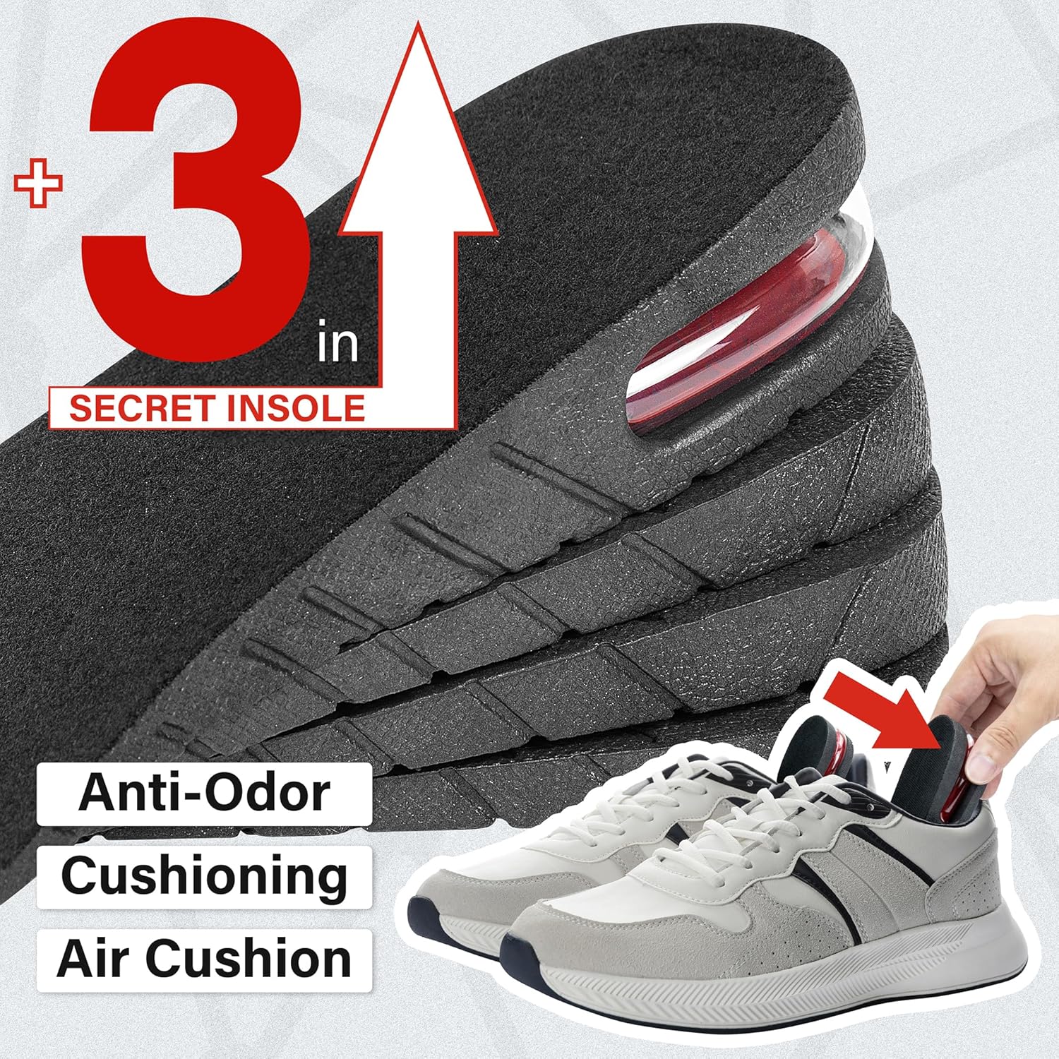 Height Increase Insole 3-Layer Air up Shoe Lifts Elevator Shoes Insole -6 cm(2.4inches) Heels lift Inserts for Men and Women - Image 5