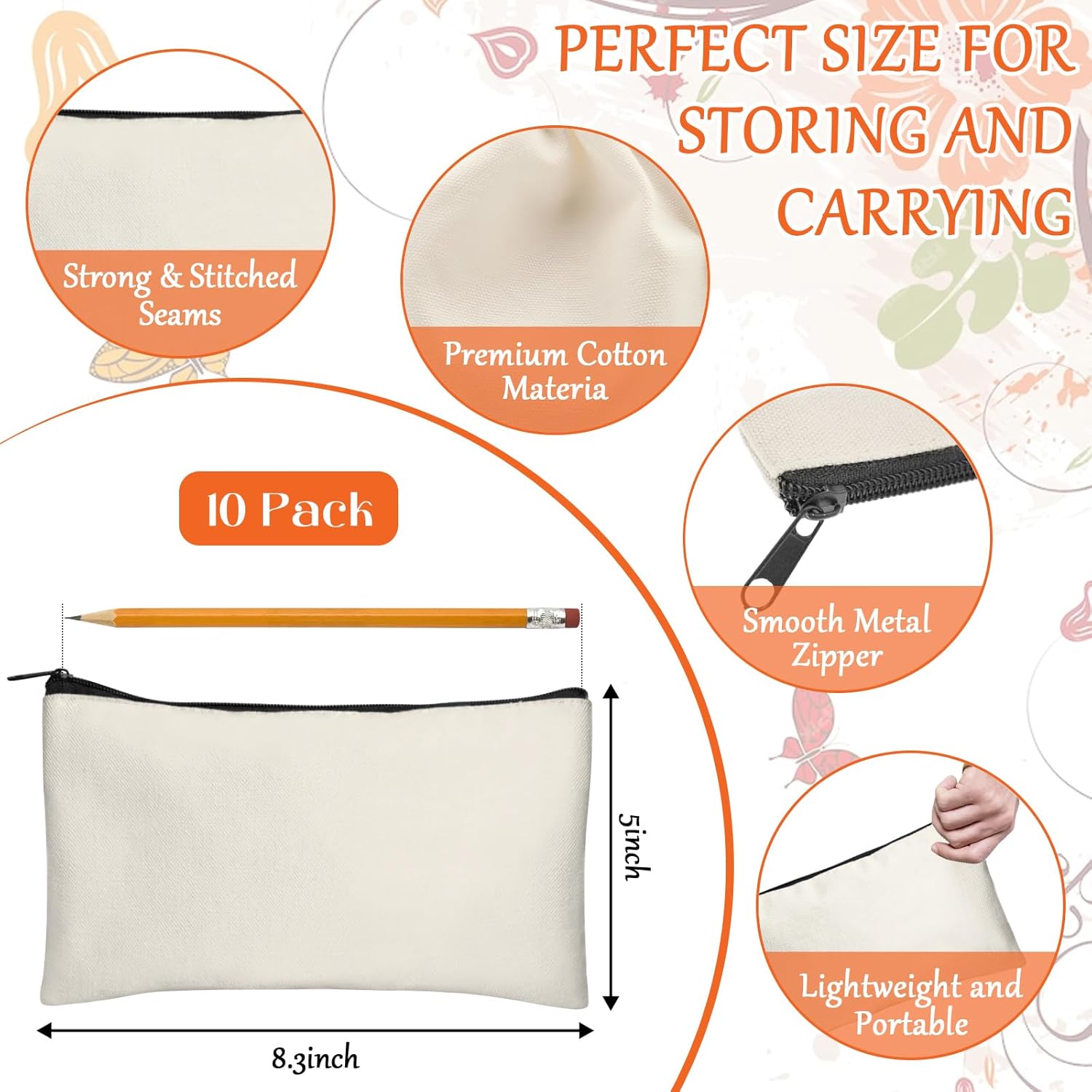 Blank DIY Craft Case Blank Makeup Bags- Canvas Pencil Pouch Bulk Cosmetic Bag Multi-Purpose Travel Toiletry Zipper Bags (8.3 × 5 Inch) - Image 2