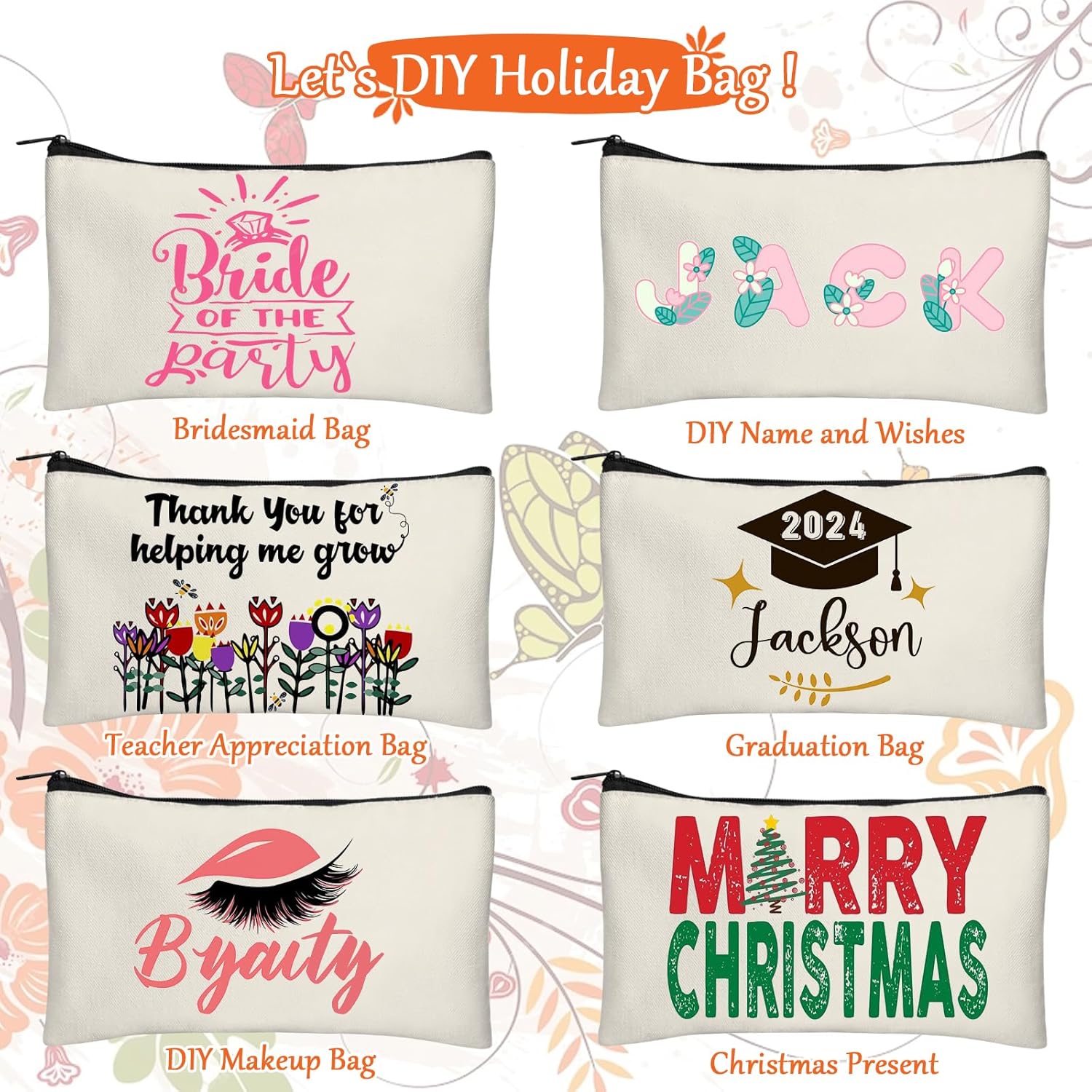 Blank DIY Craft Case Blank Makeup Bags- Canvas Pencil Pouch Bulk Cosmetic Bag Multi-Purpose Travel Toiletry Zipper Bags (8.3 × 5 Inch) - Image 4
