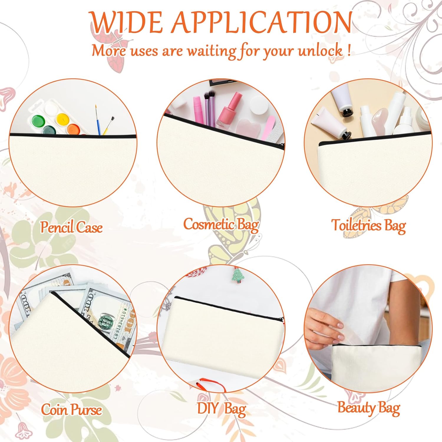 Blank DIY Craft Case Blank Makeup Bags- Canvas Pencil Pouch Bulk Cosmetic Bag Multi-Purpose Travel Toiletry Zipper Bags (8.3 × 5 Inch) - Image 5