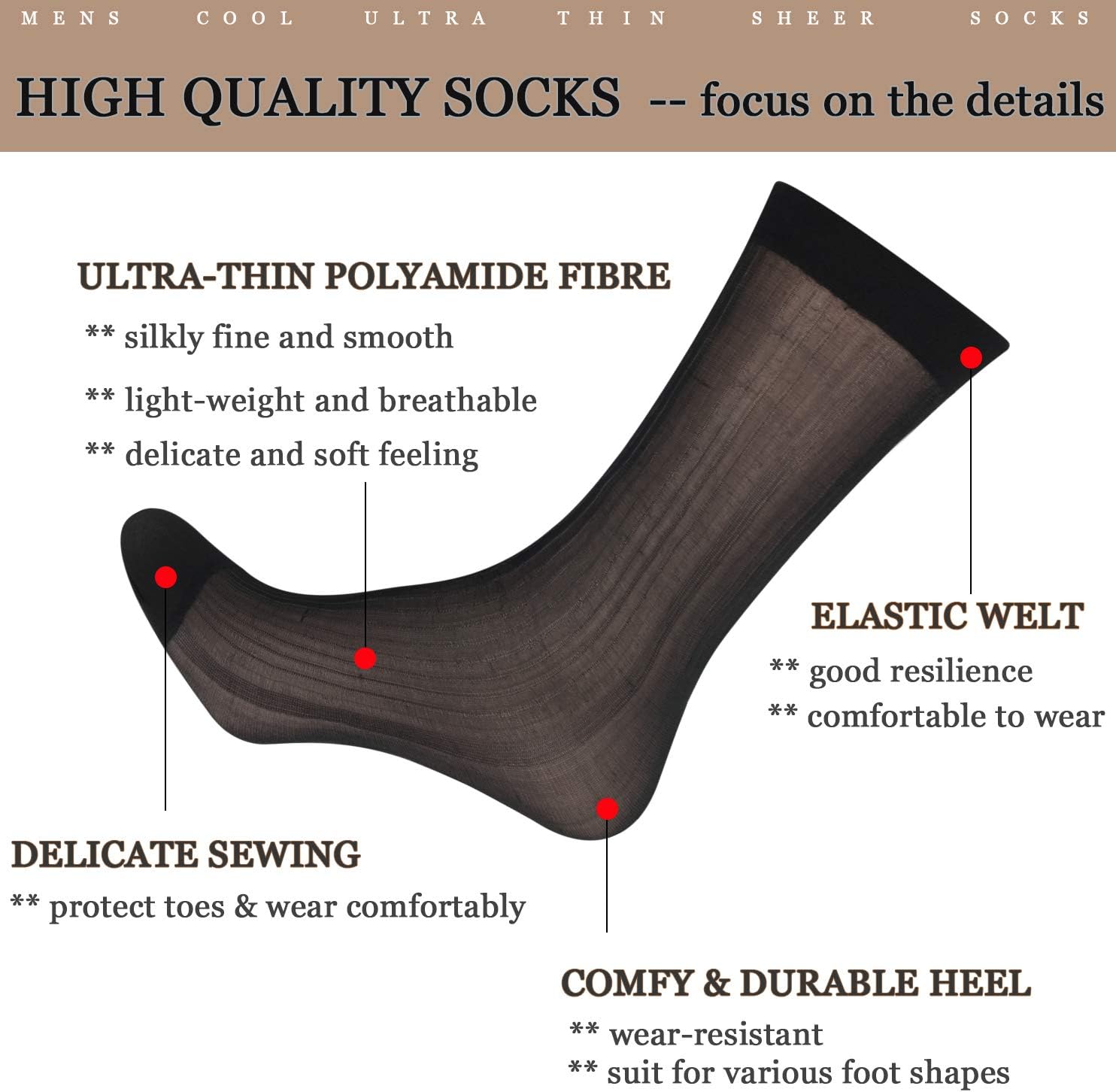 10 Pairs Mens Summer Ultra Thin Socks Silk Sheer Sox Breathable Business Dress Sock Large Size - Image 2